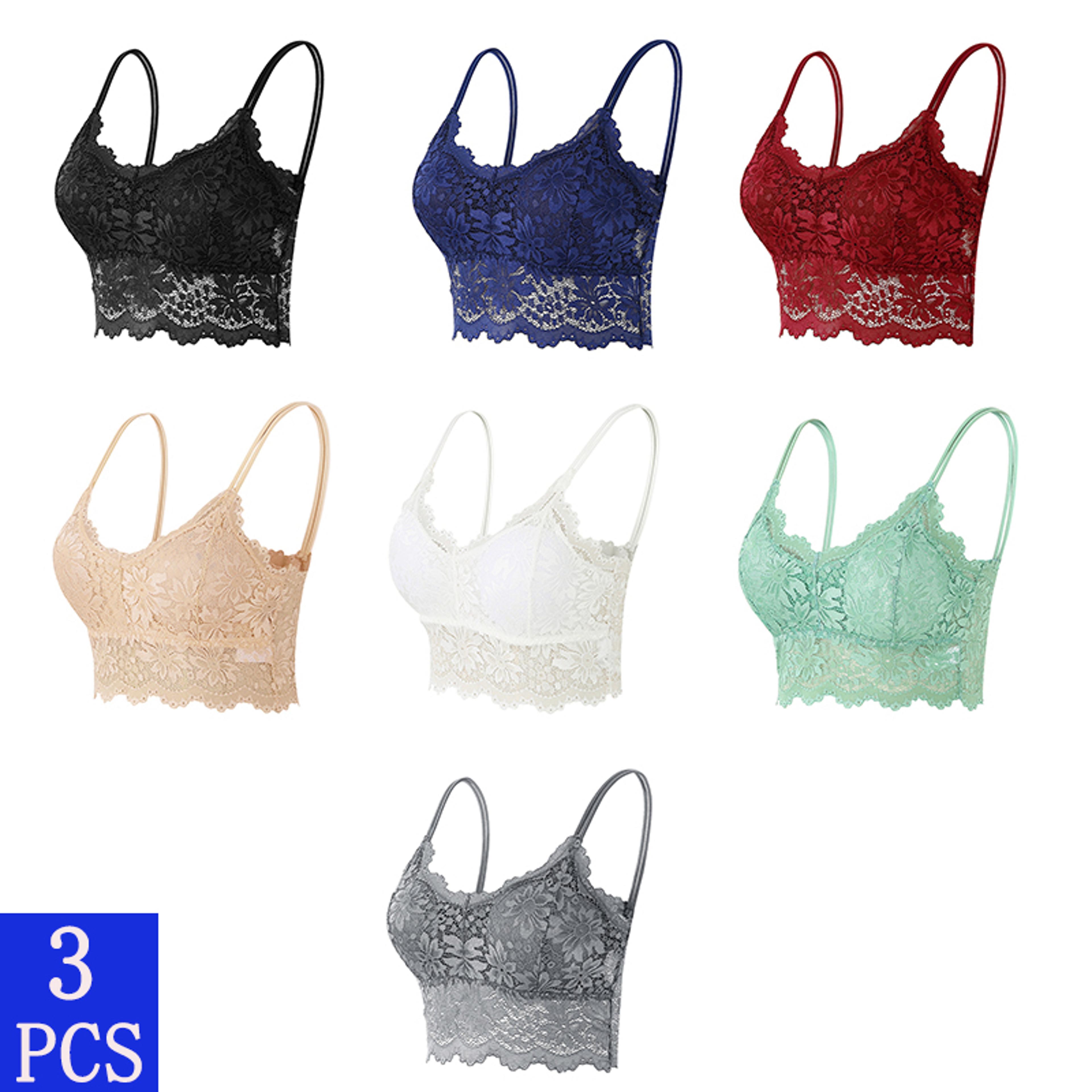 three pack womens wireless lace bralette set with padded cups and seamless design
