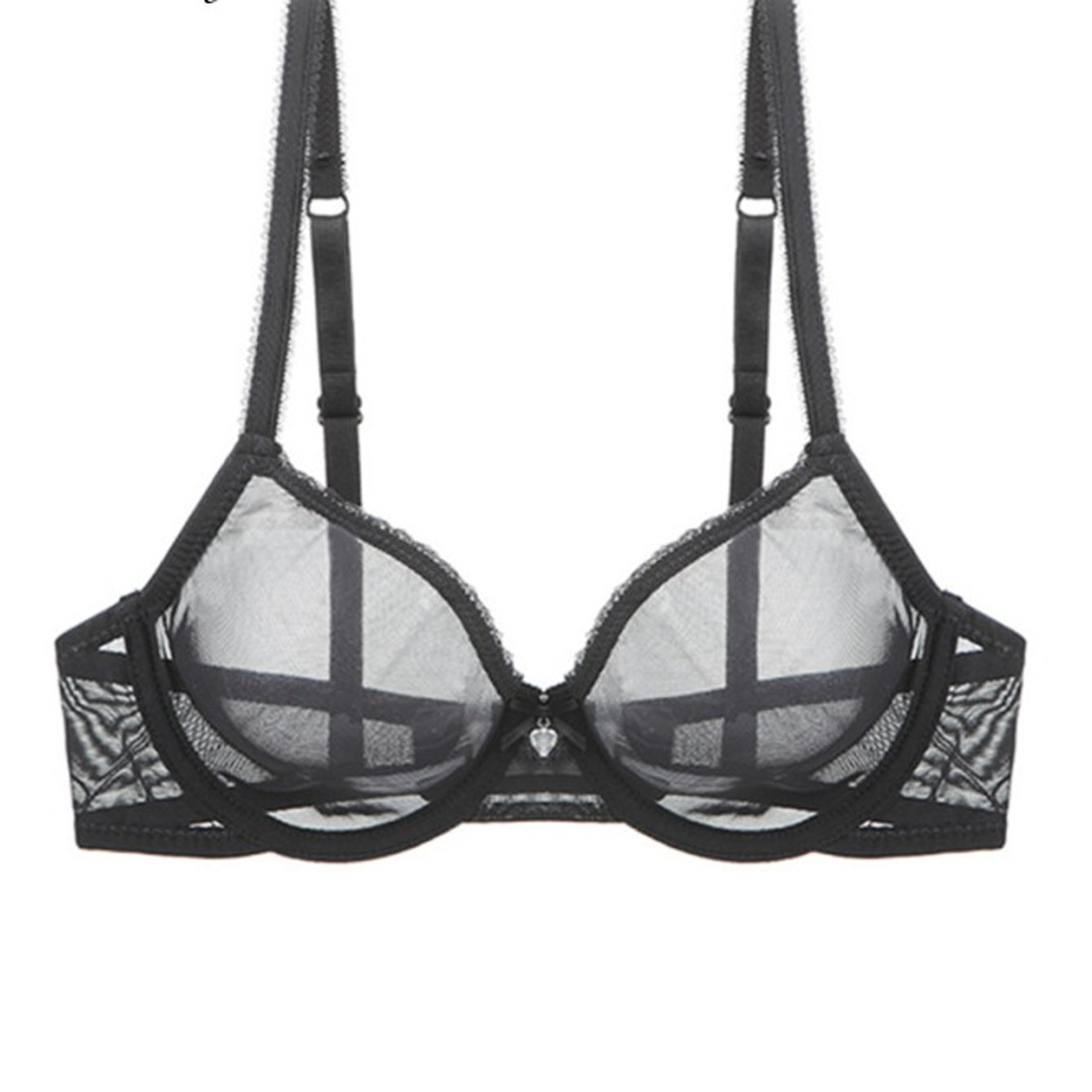 womens sheer mesh underwire bra with unlined cups and adjustable straps