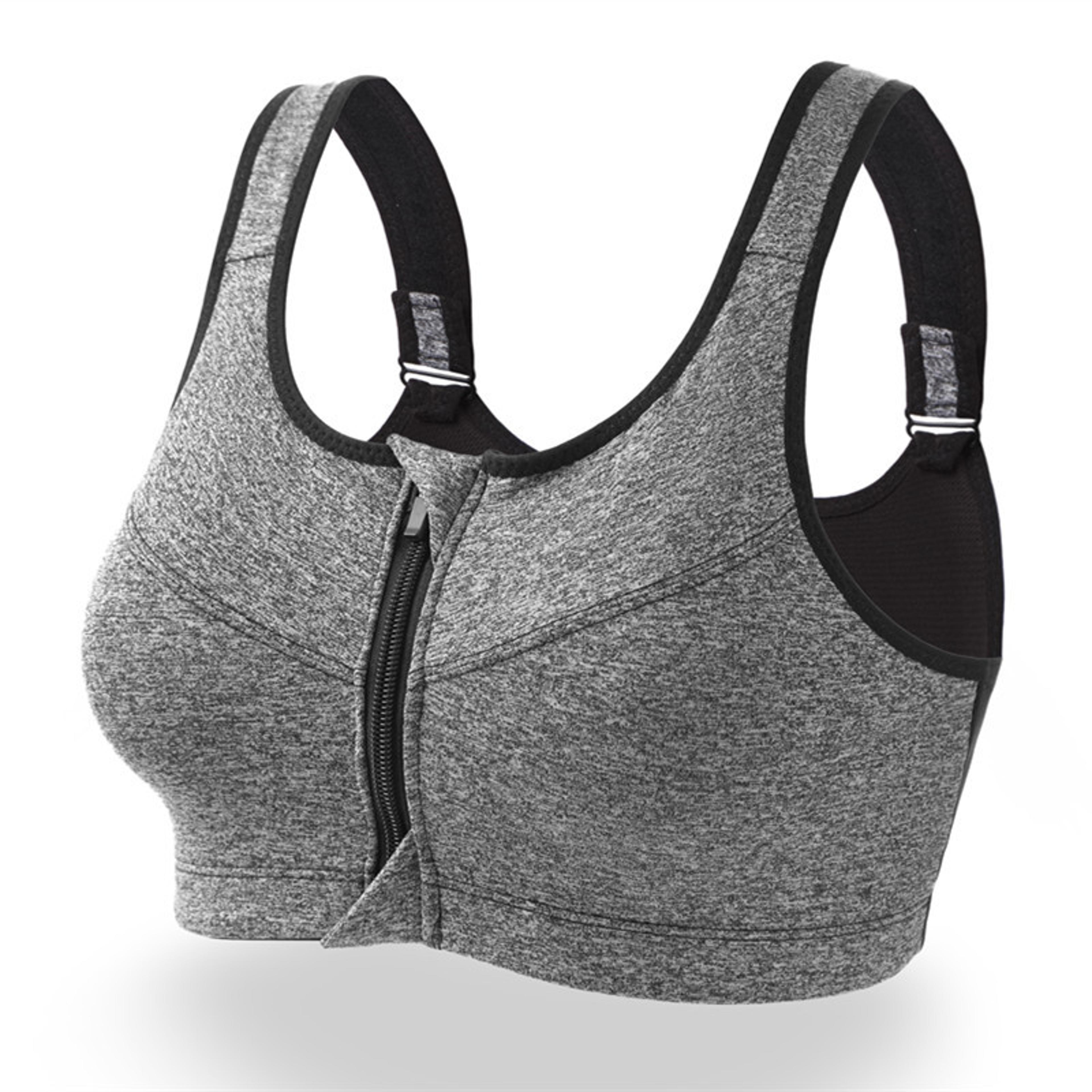 womens front zip sports bra with push up support and breathable fabric
