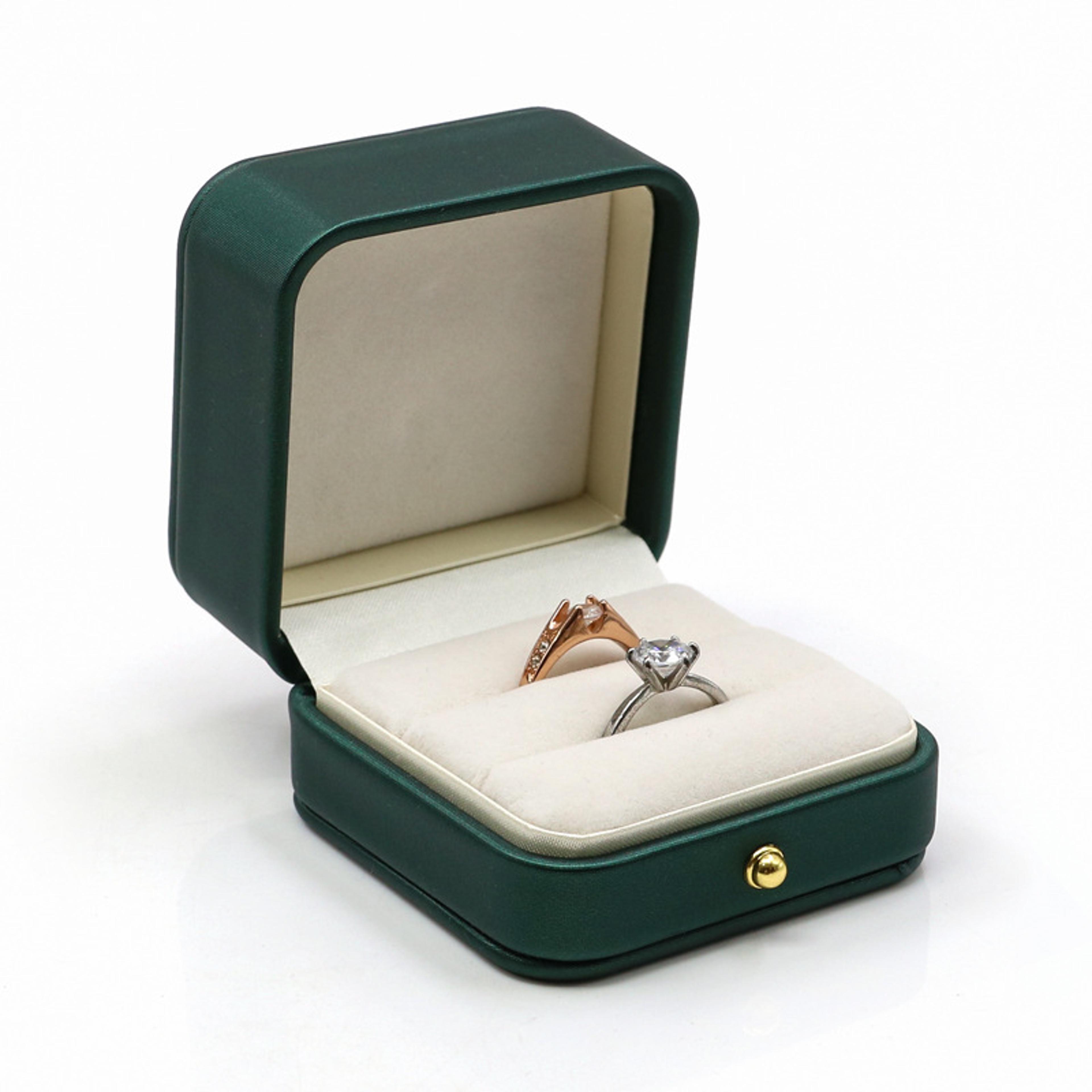 vintage double slot ring box with pu leather exterior and velvet interior