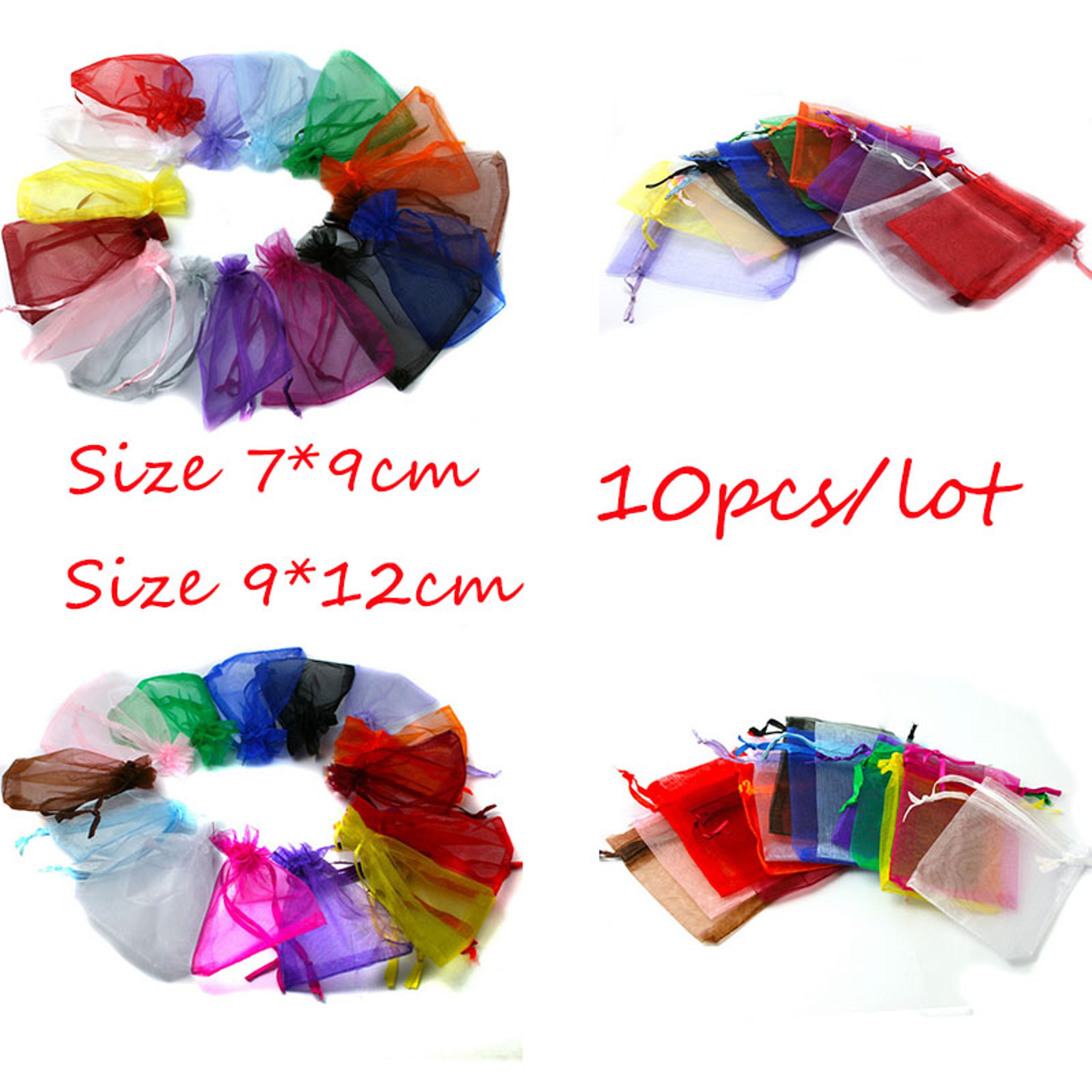 ten pack organza drawstring jewelry gift pouches for weddings and party favors