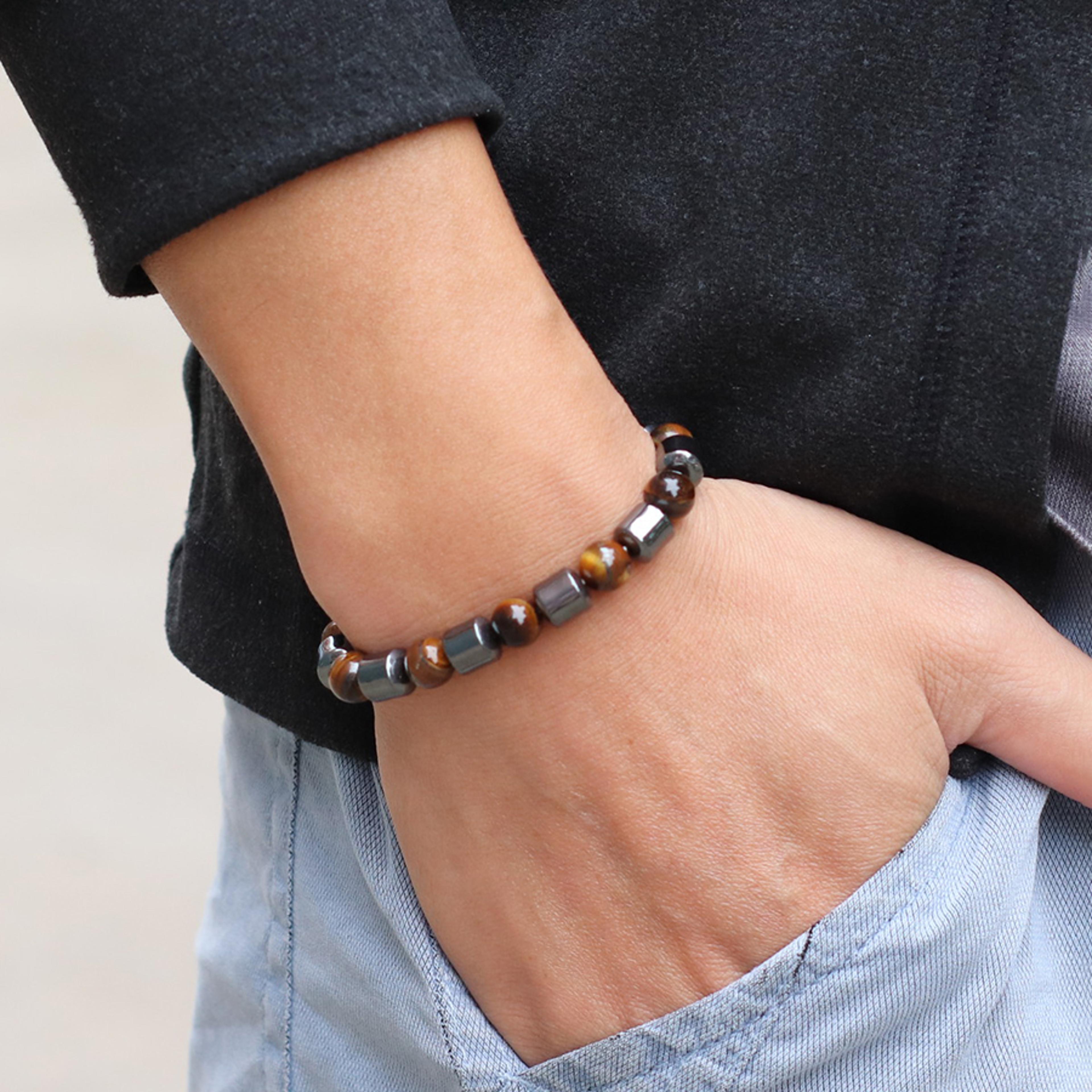mens irregular stone beaded bracelet for casual and everyday wear