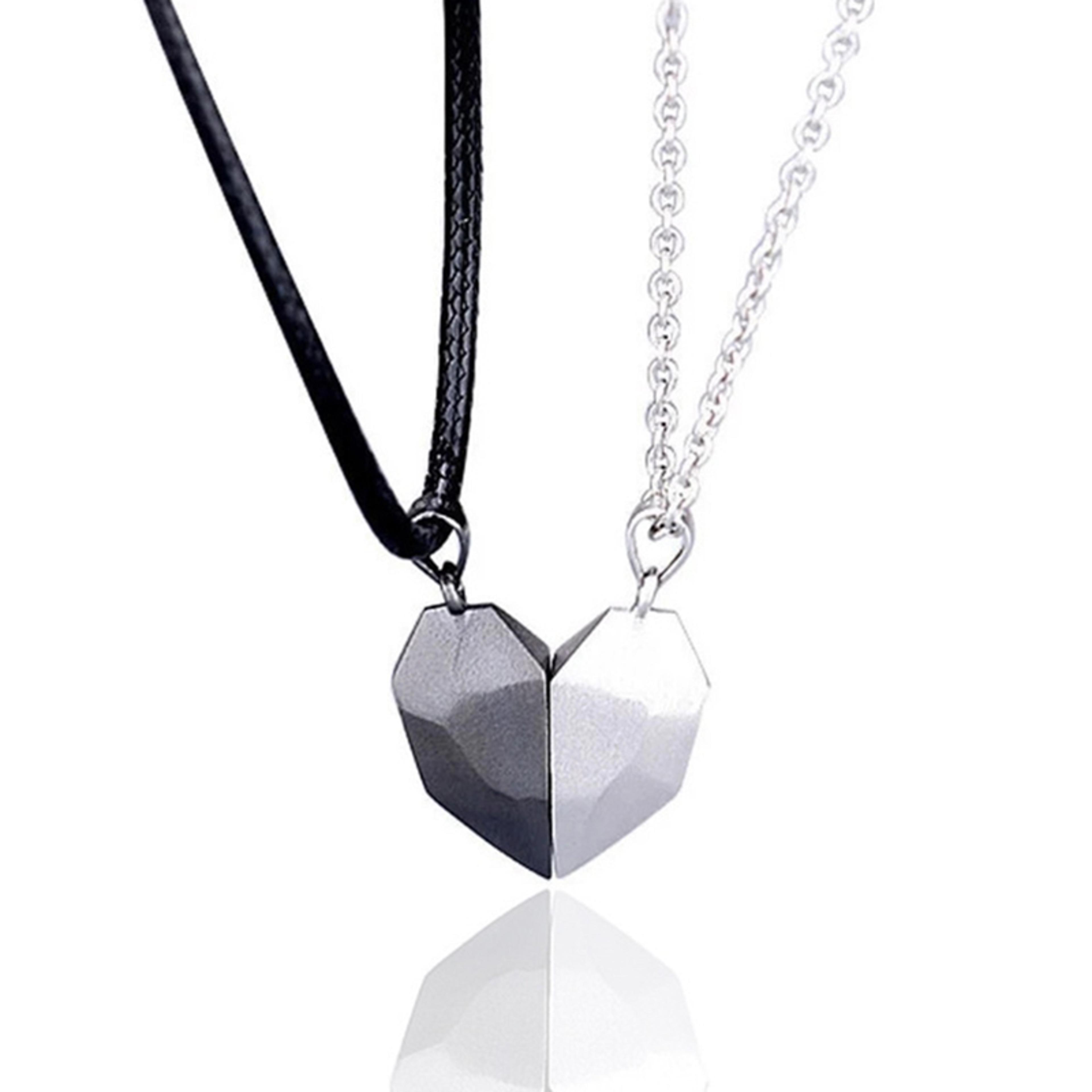 magnetic heart couple pendant necklace with ecg design