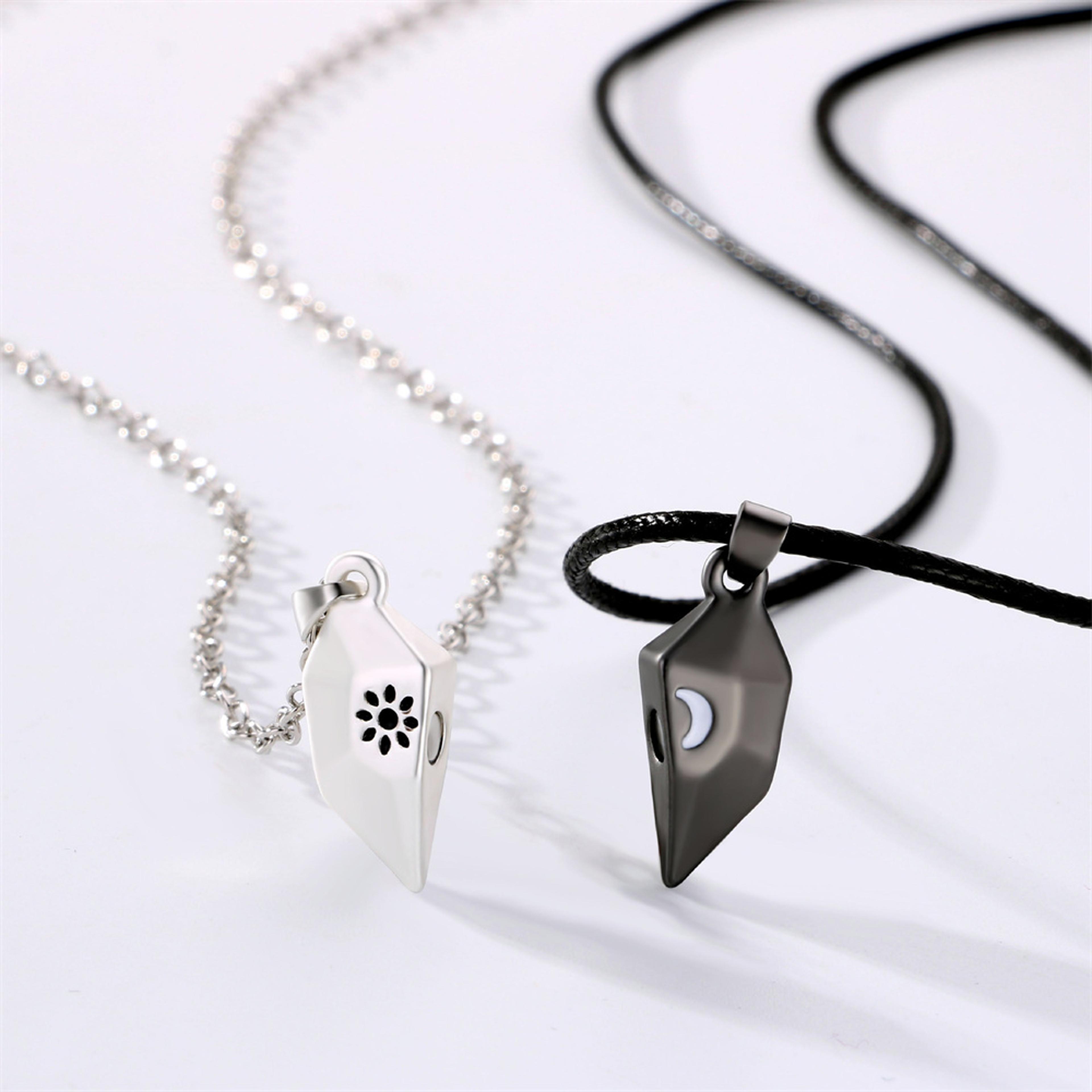 magnetic sun and moon heart couple necklace with matching pendant design