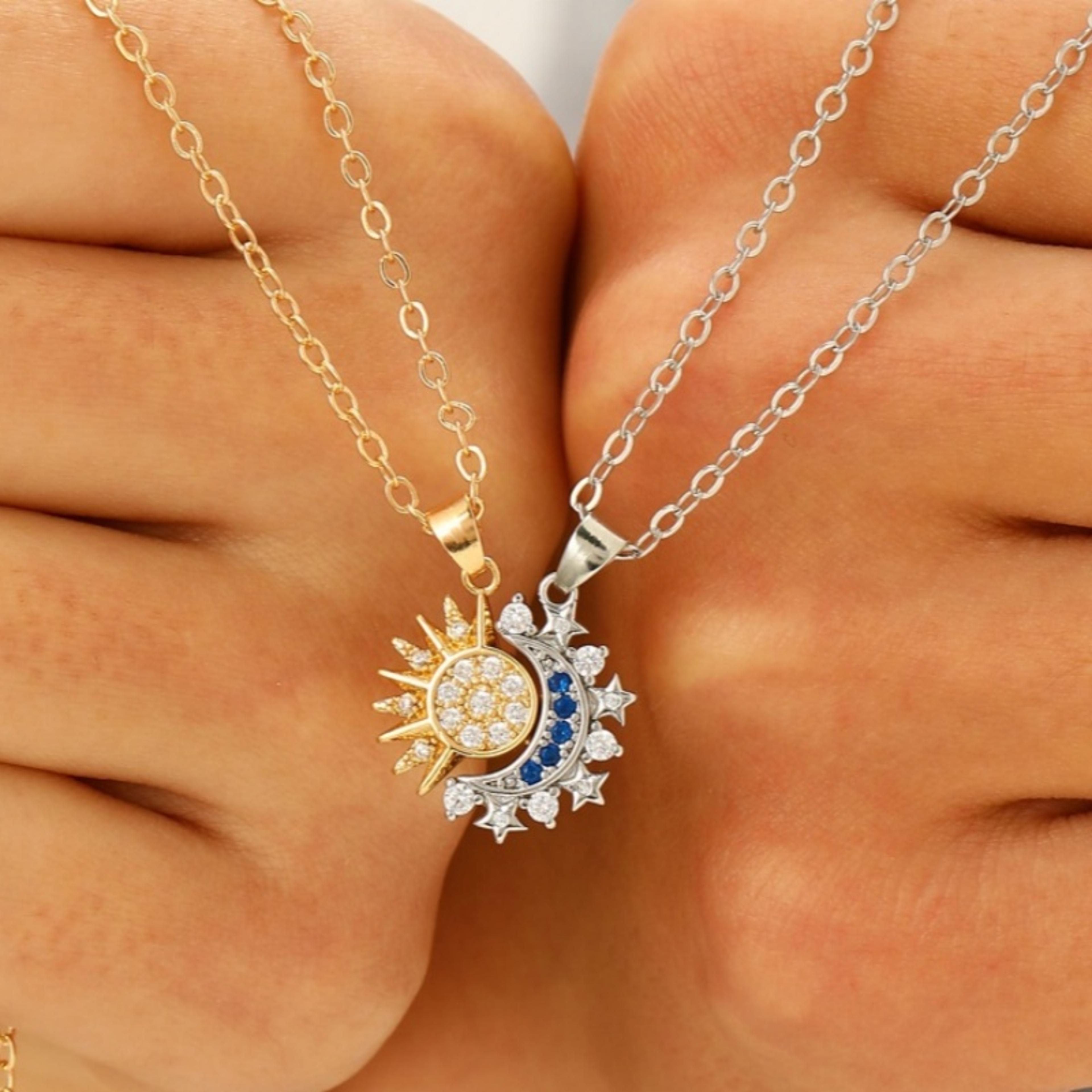 magnetic couple necklaces two piece matching sun moon heart pendant set