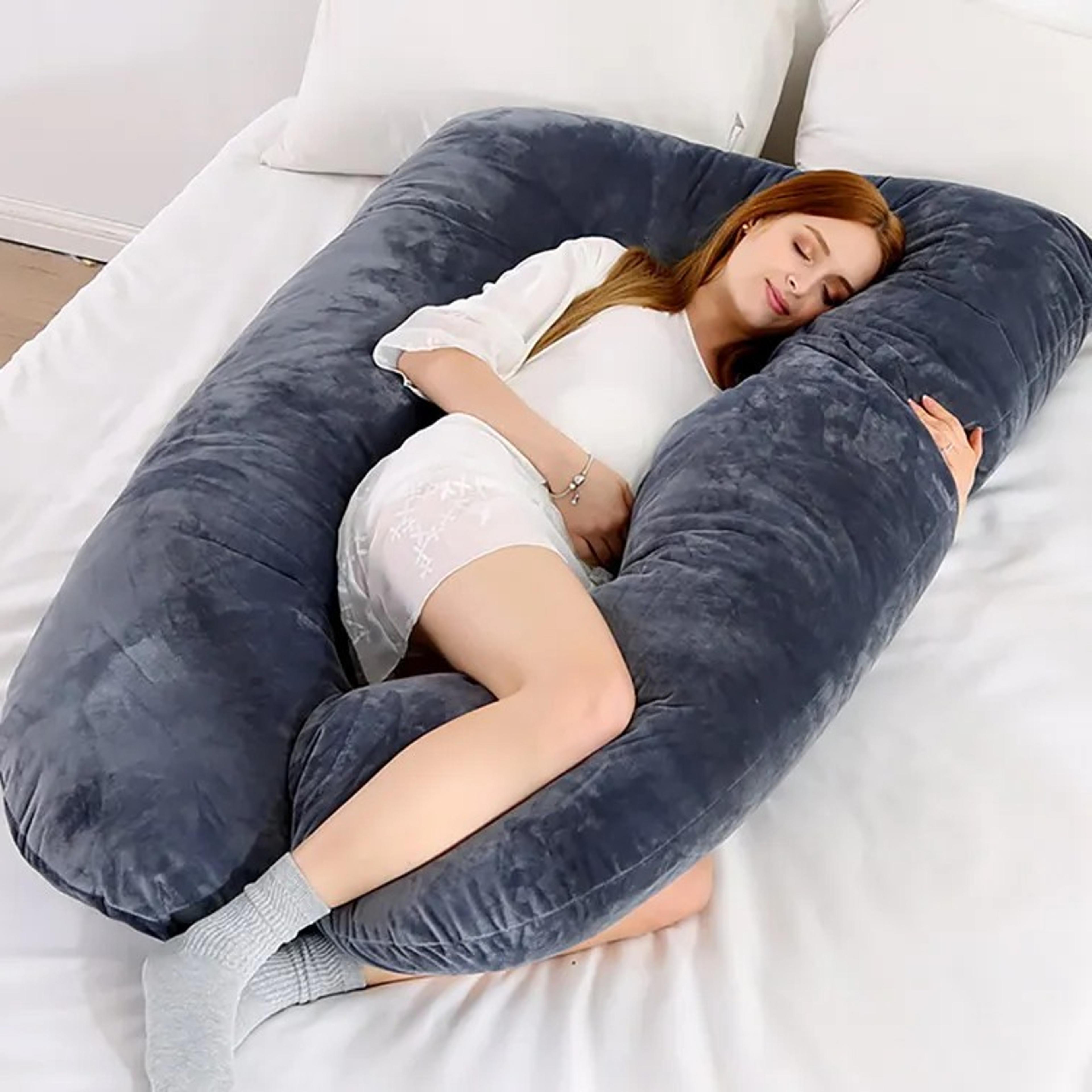 u shaped pregnancy body pillow for side sleeping with lumbar and belly support