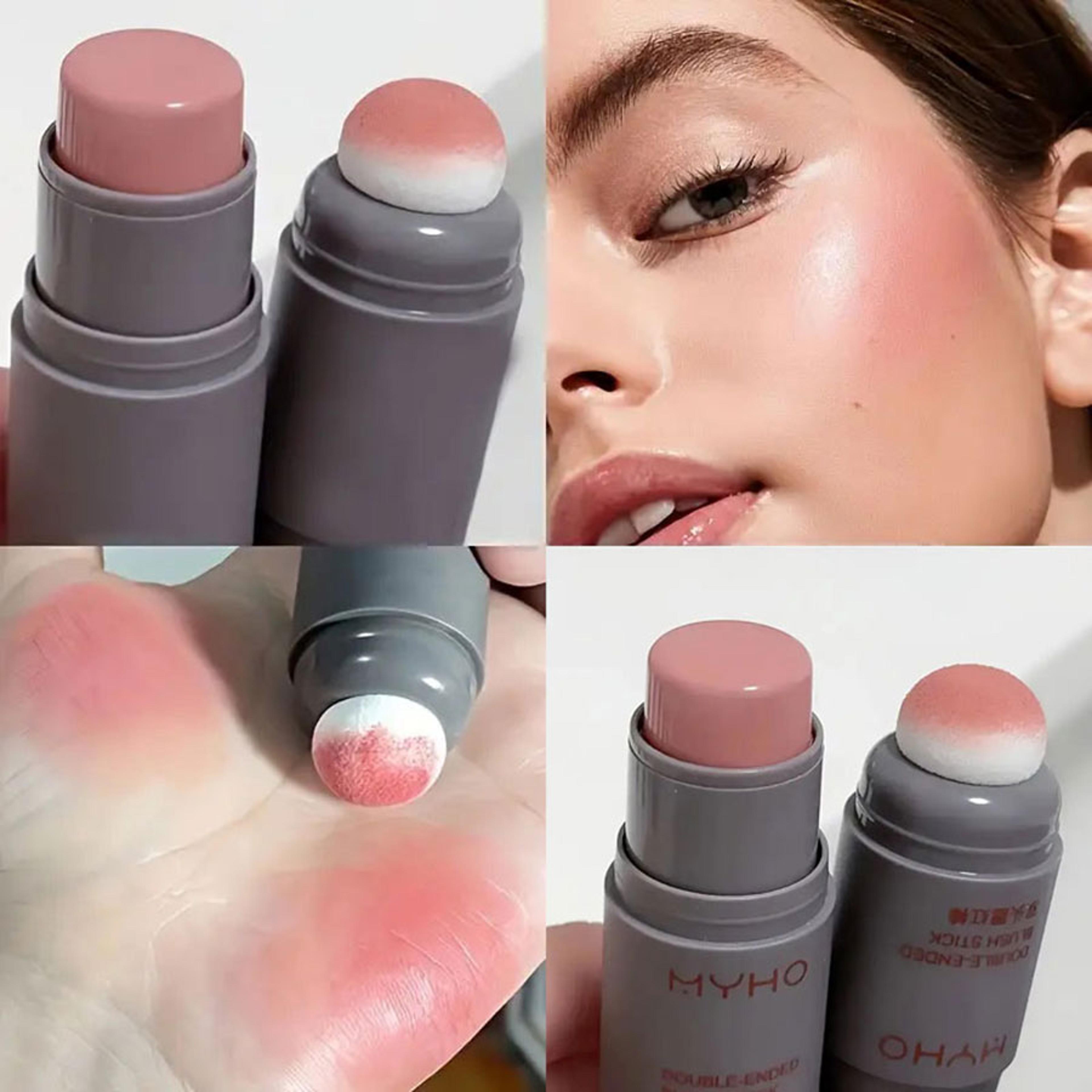 blush stick, double-ended creamy rouge, expansive color, long lasting matte makeup, monochrome blendable
