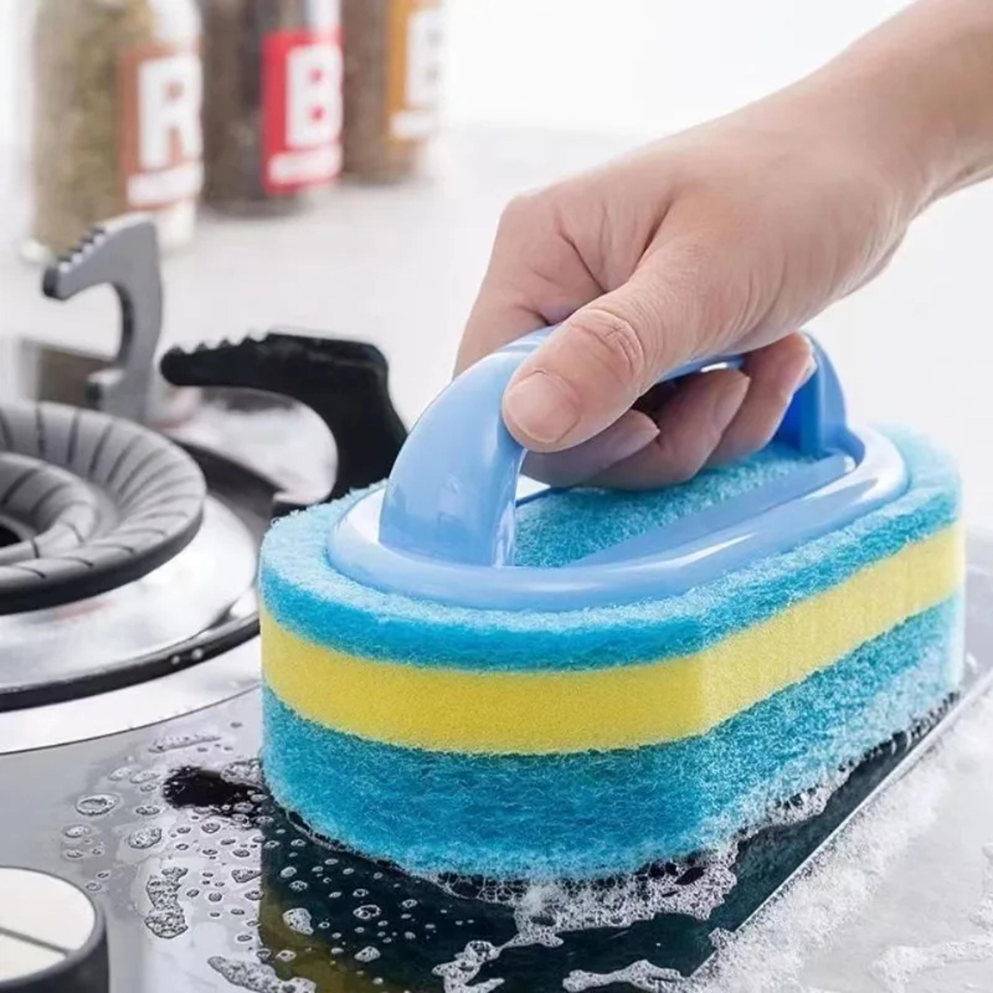 magic handle sponge household cleaning brush easy cleaning tool for kitchen, bathroom, toilet, walls & windows