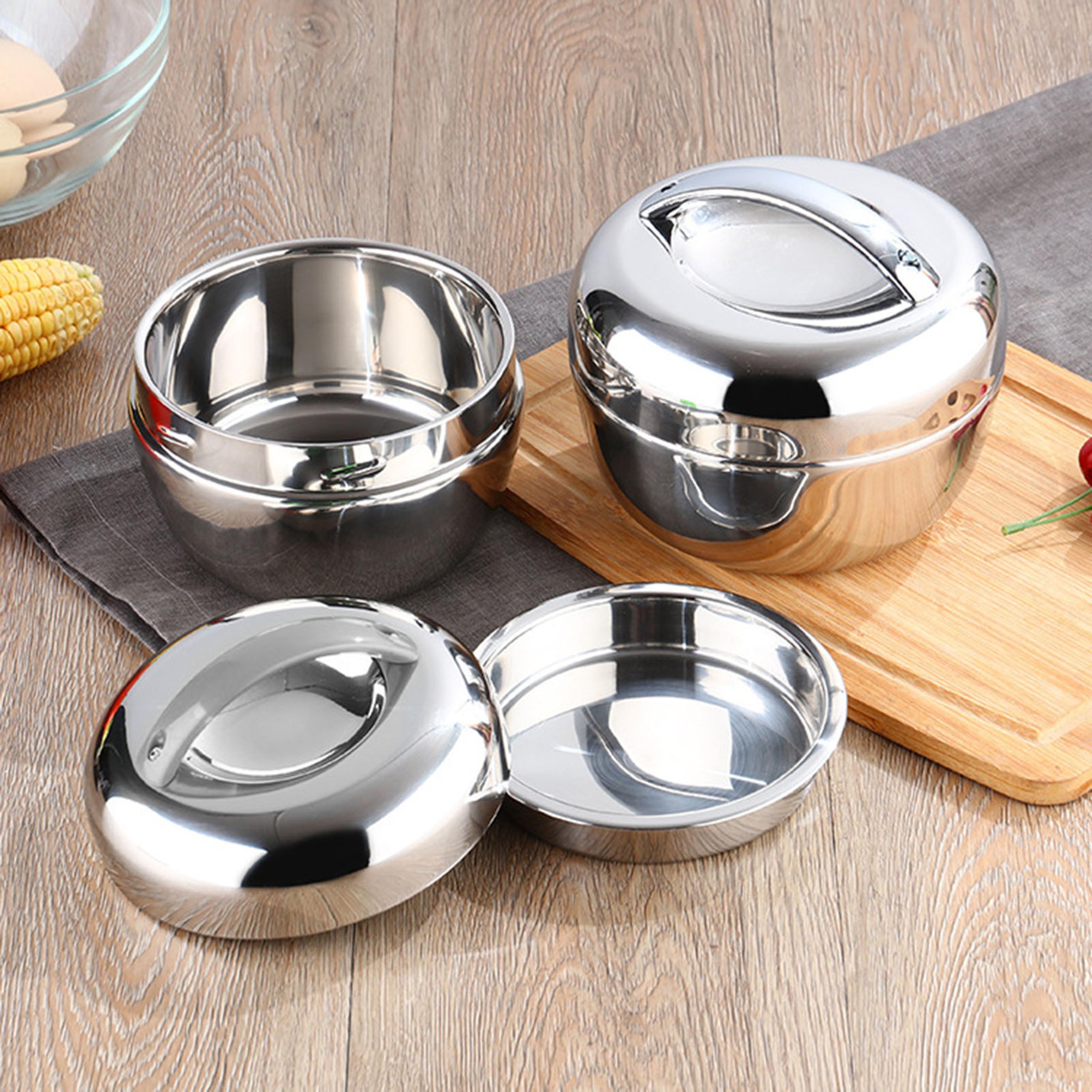 hot food lunch bento box, stainless steel thermo insulated, round noodle bowl, double layer fast food storage container