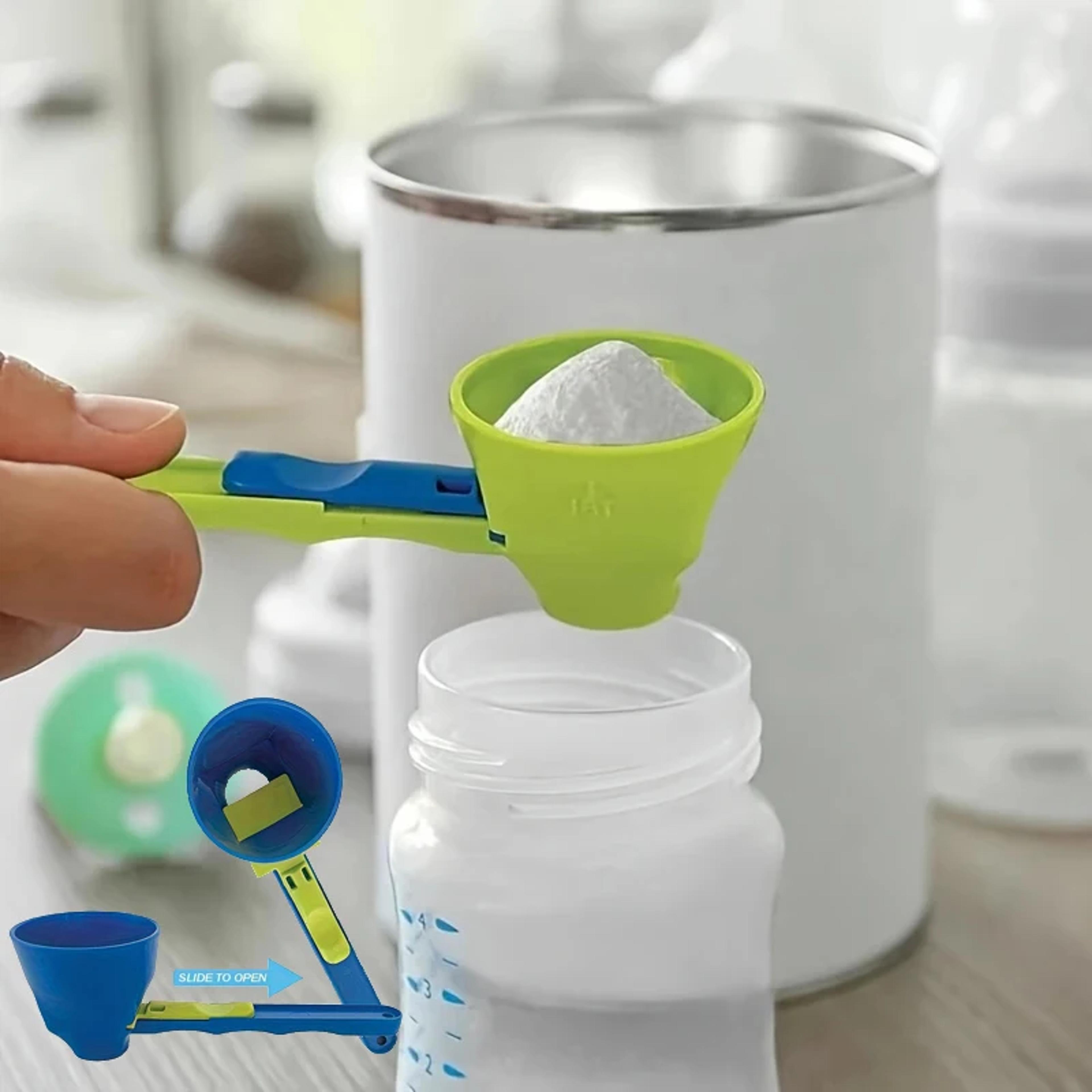 mess-free protein powder scoop, sliding funnel for milk supplements, kitchen gadget for all occasions
