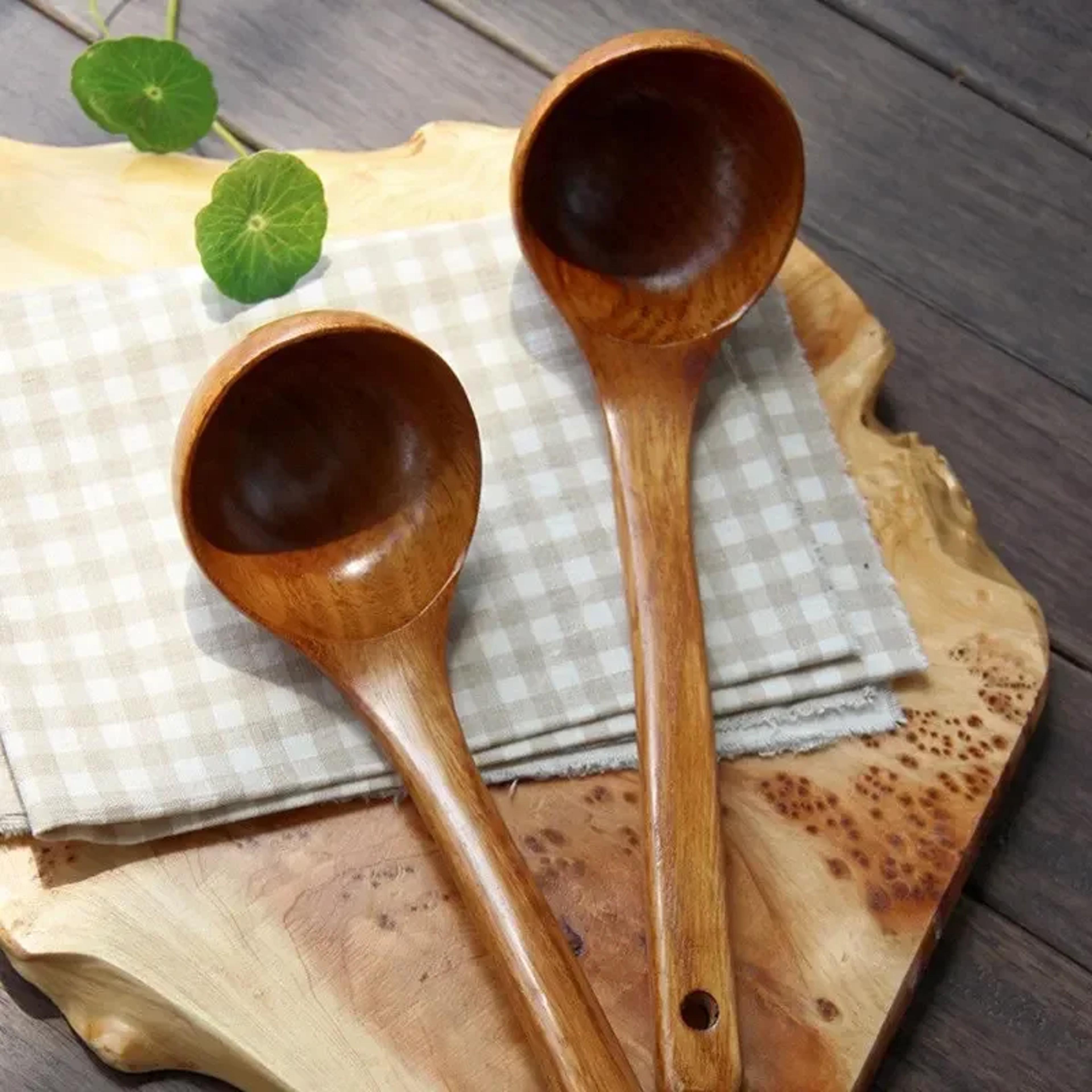 premium big nanmu spoons for communal congee soup, ultra practical long handle wooden utensils for home cooking