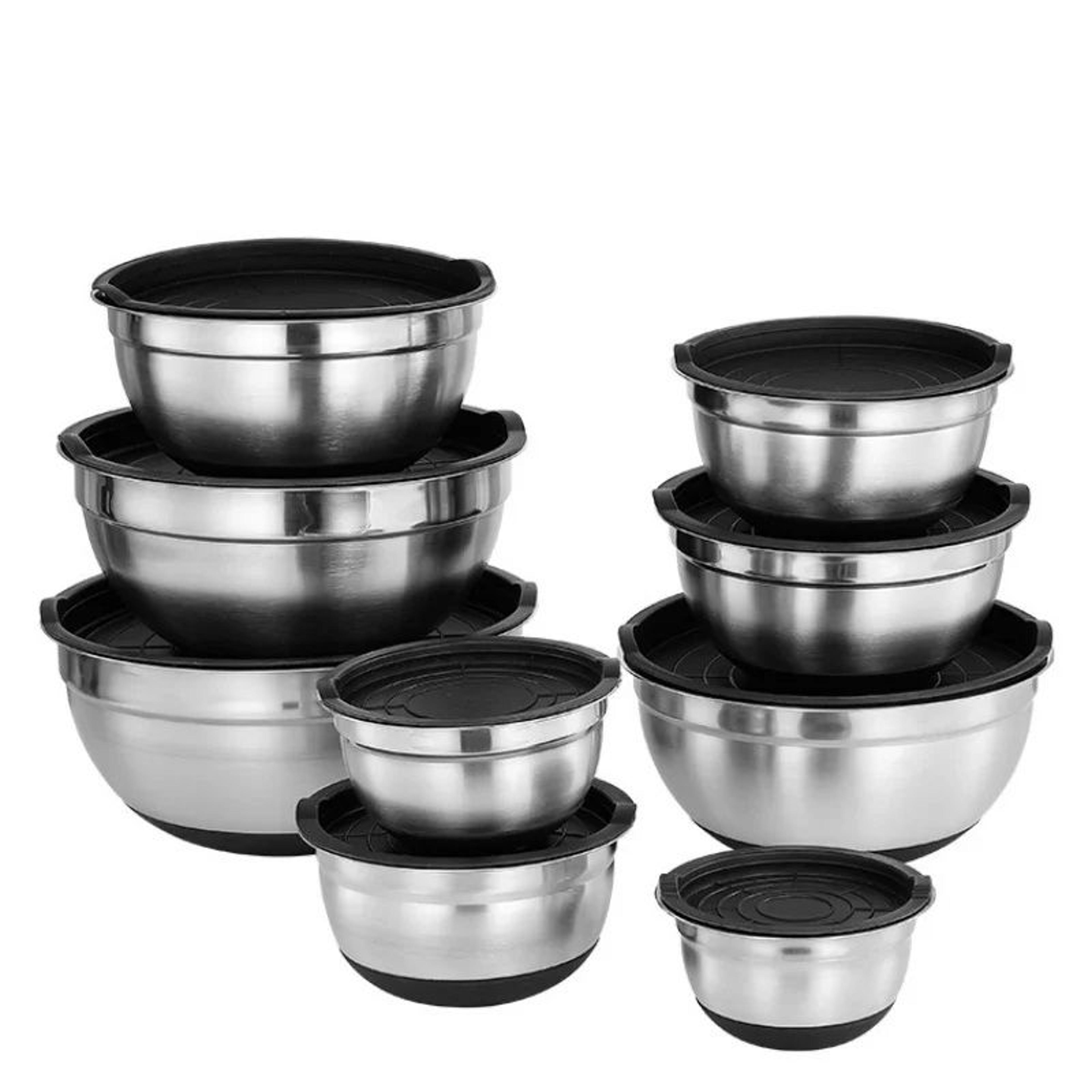 silicone bottom thickened with lid cooking basin, stainless steel egg beating basin, salad mixing basin for kitchen