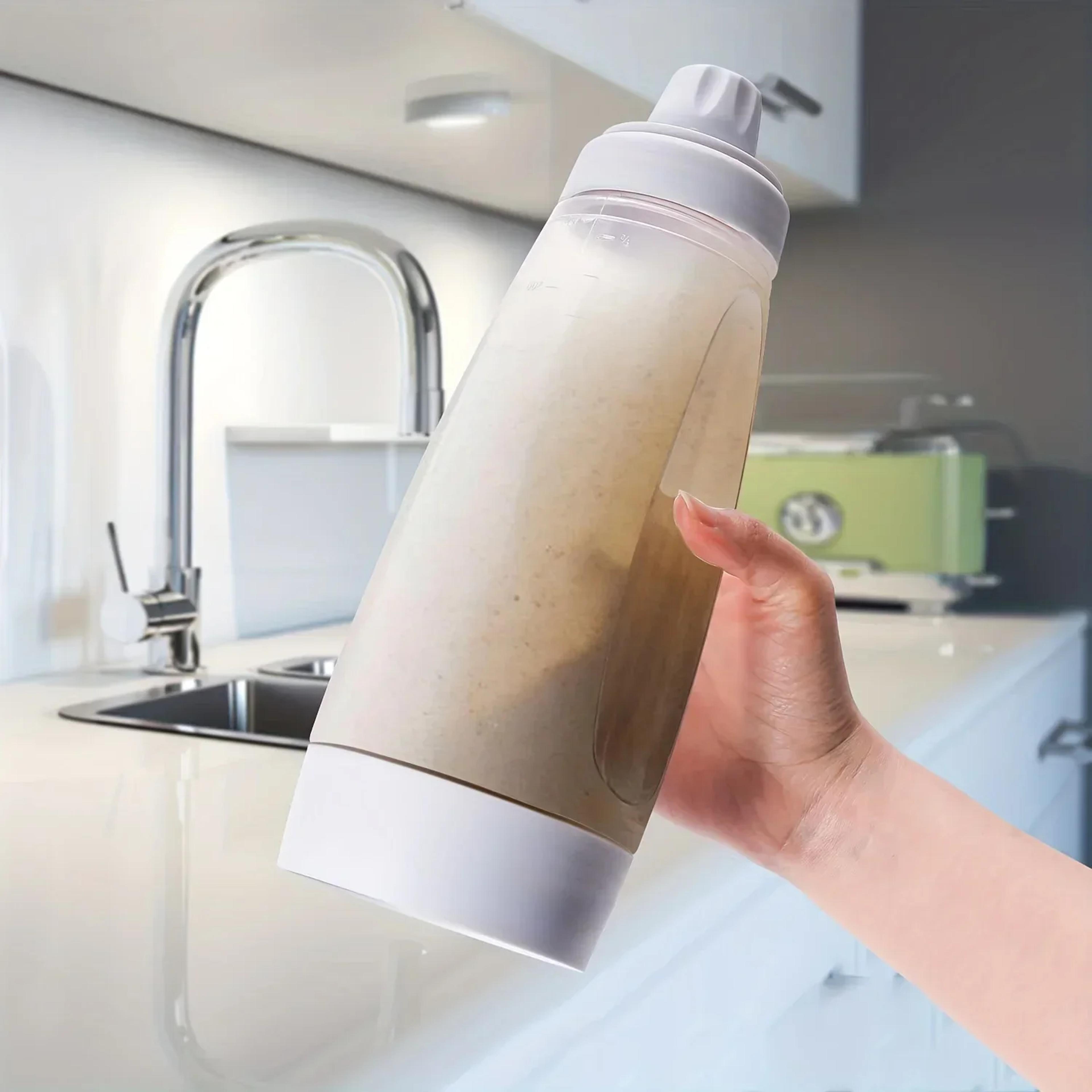 handheld pancake batter mixer bottle with measurement marks, cream whisk blender ball dispenser, waffles cake baking kit