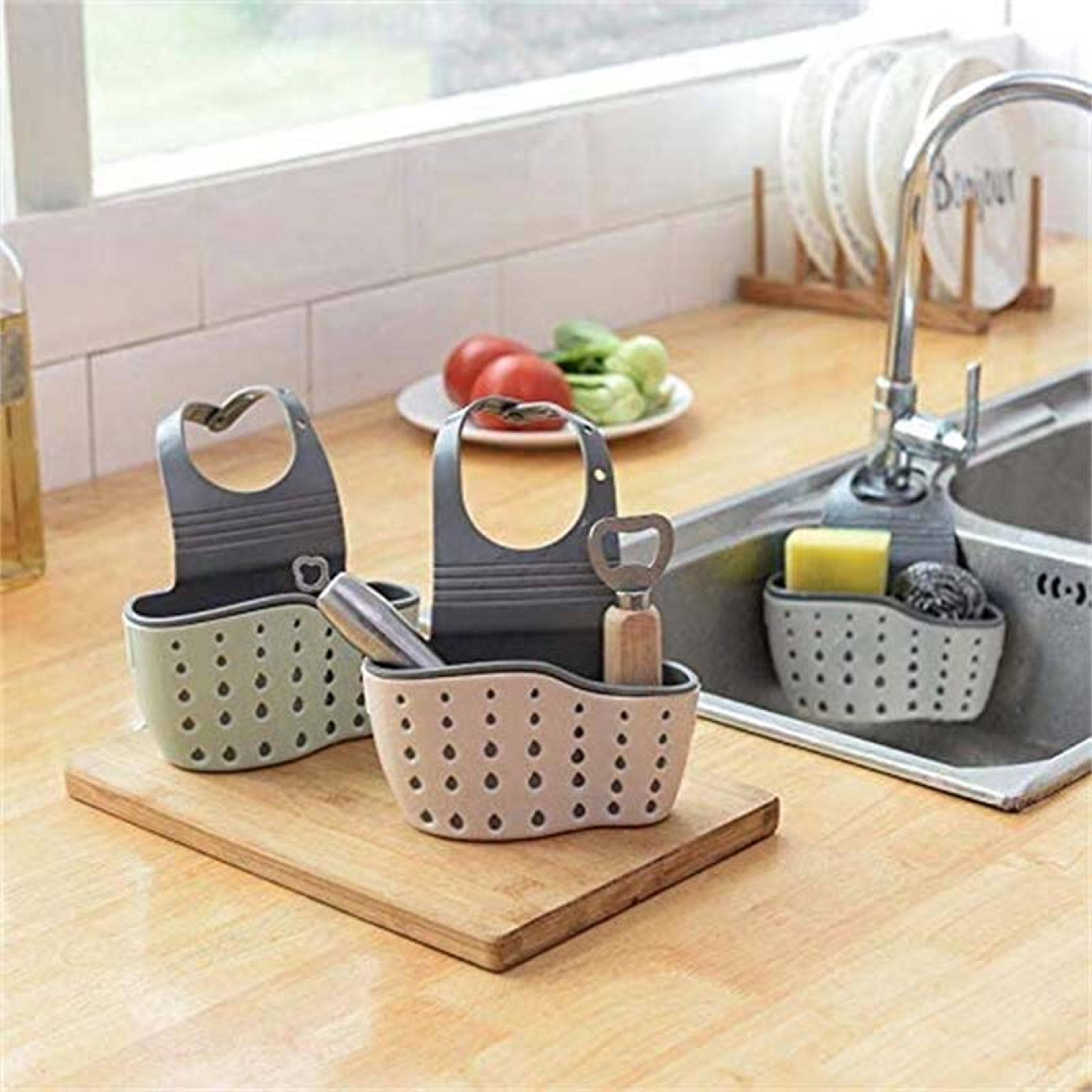 adjustable kitchen sink draining hanging basket, soap sponge shelf, faucet holder, rubber sink bag accessory