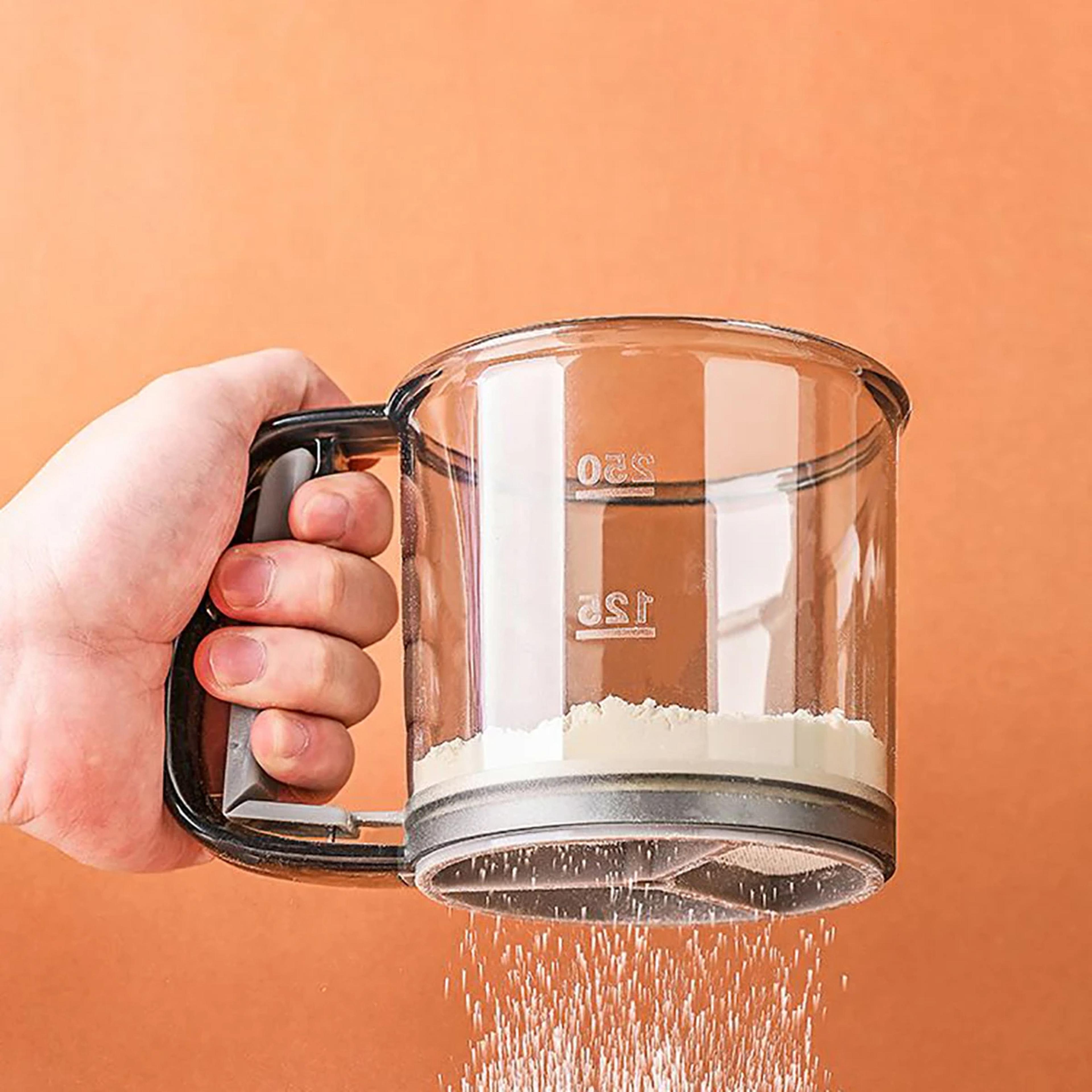 kitchen baking cake flour sieve mesh, semi-automatic filter sieve, flour sieve with capacity scale