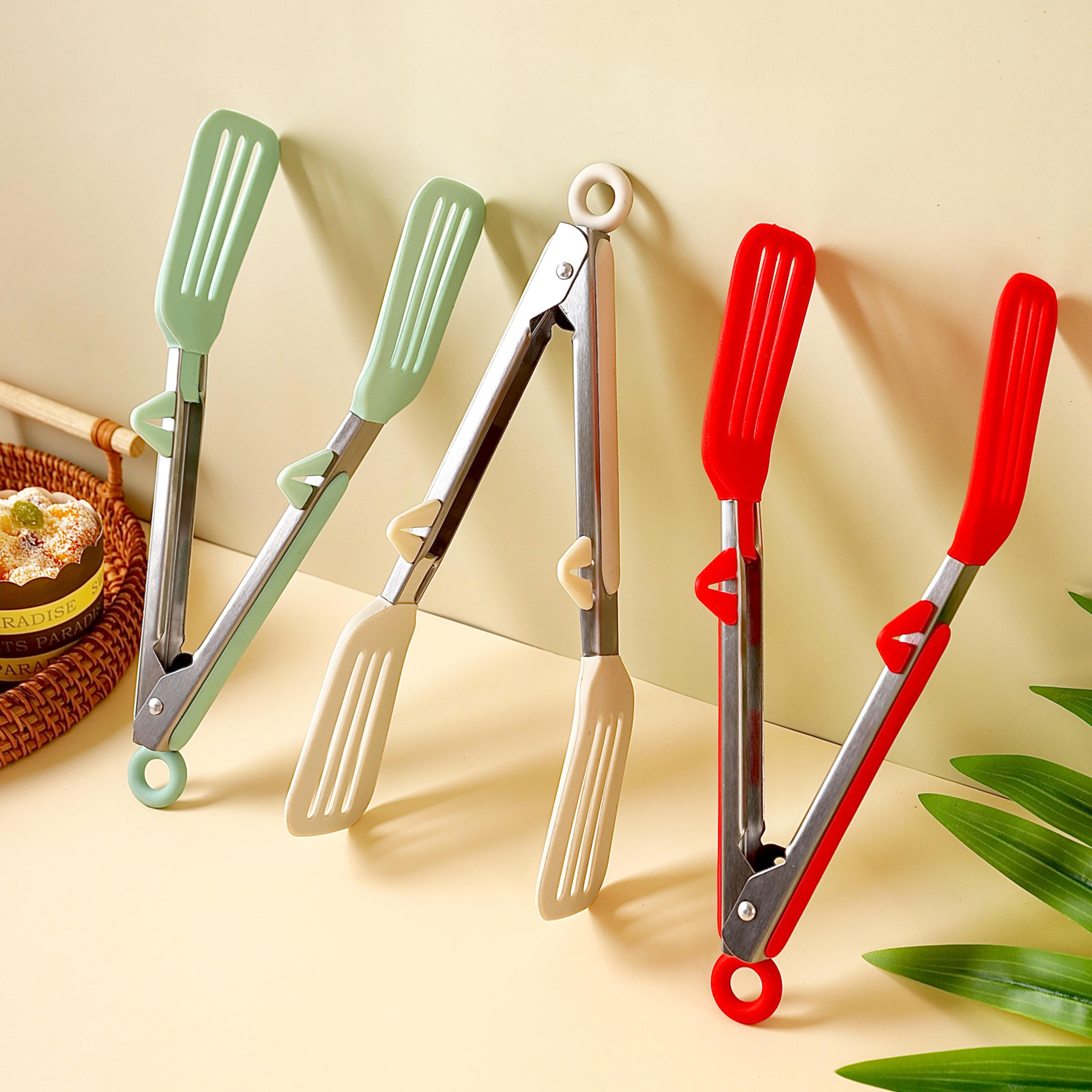 stainless steel food tong, kitchen tong with silicone, non-slip cooking clip for bbq, grill, salad, kitchen accessories