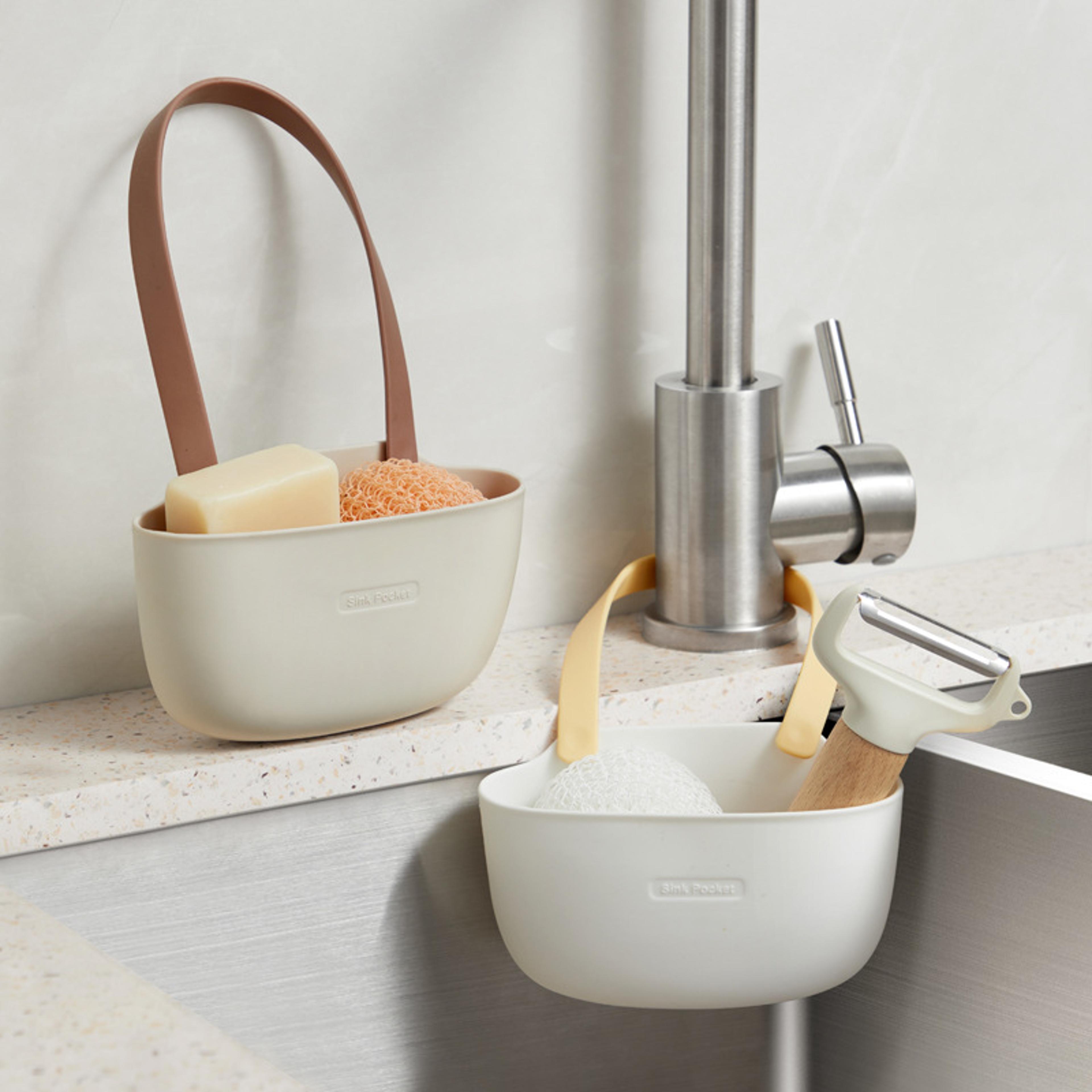 kitchen sink sponges soap holder, bathroom dish drain water basket, storage drying rack organizer accessories