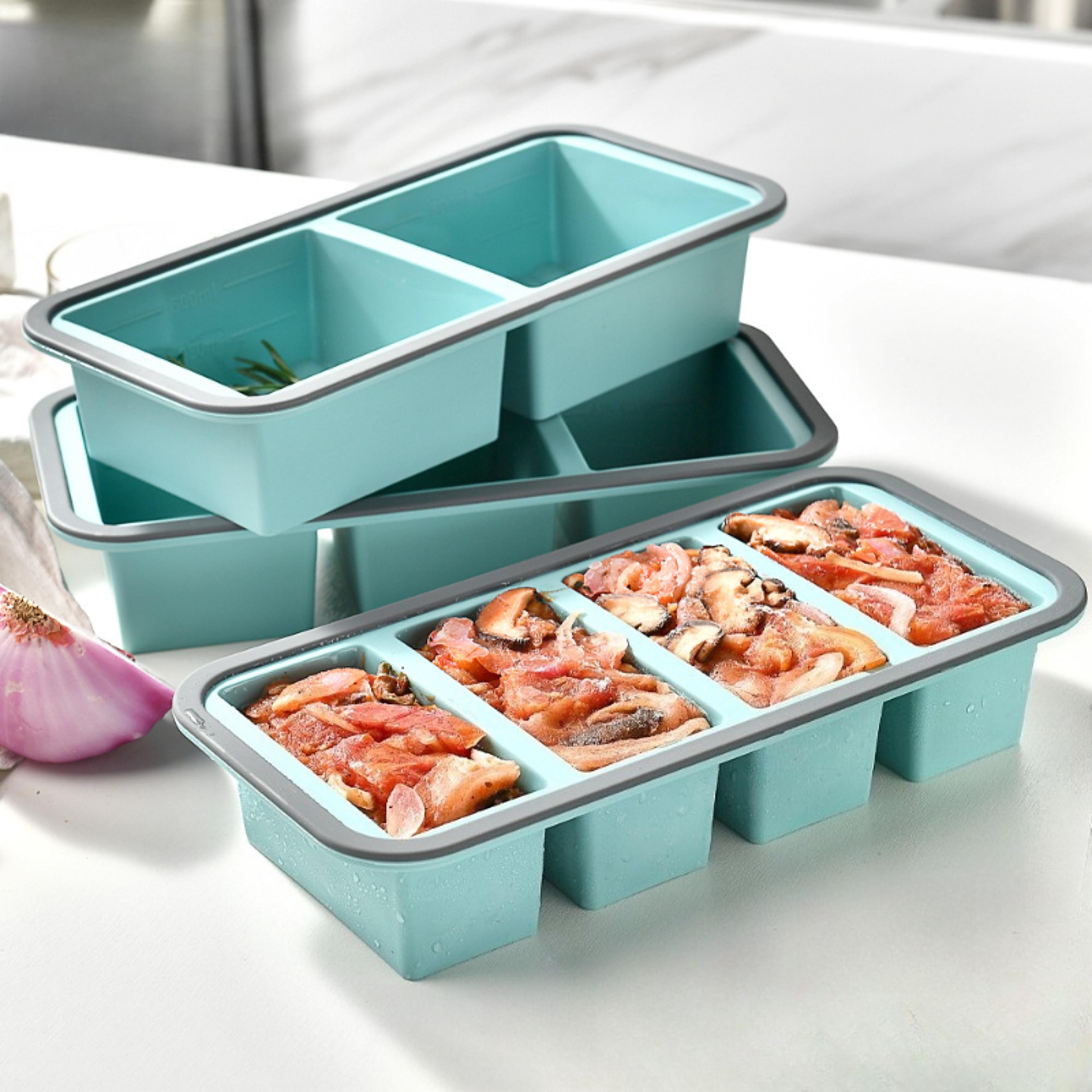 silicone freezer tray with lid for meal prep, portion freezing, soup and ice cube maker, durable silicon freezing trays