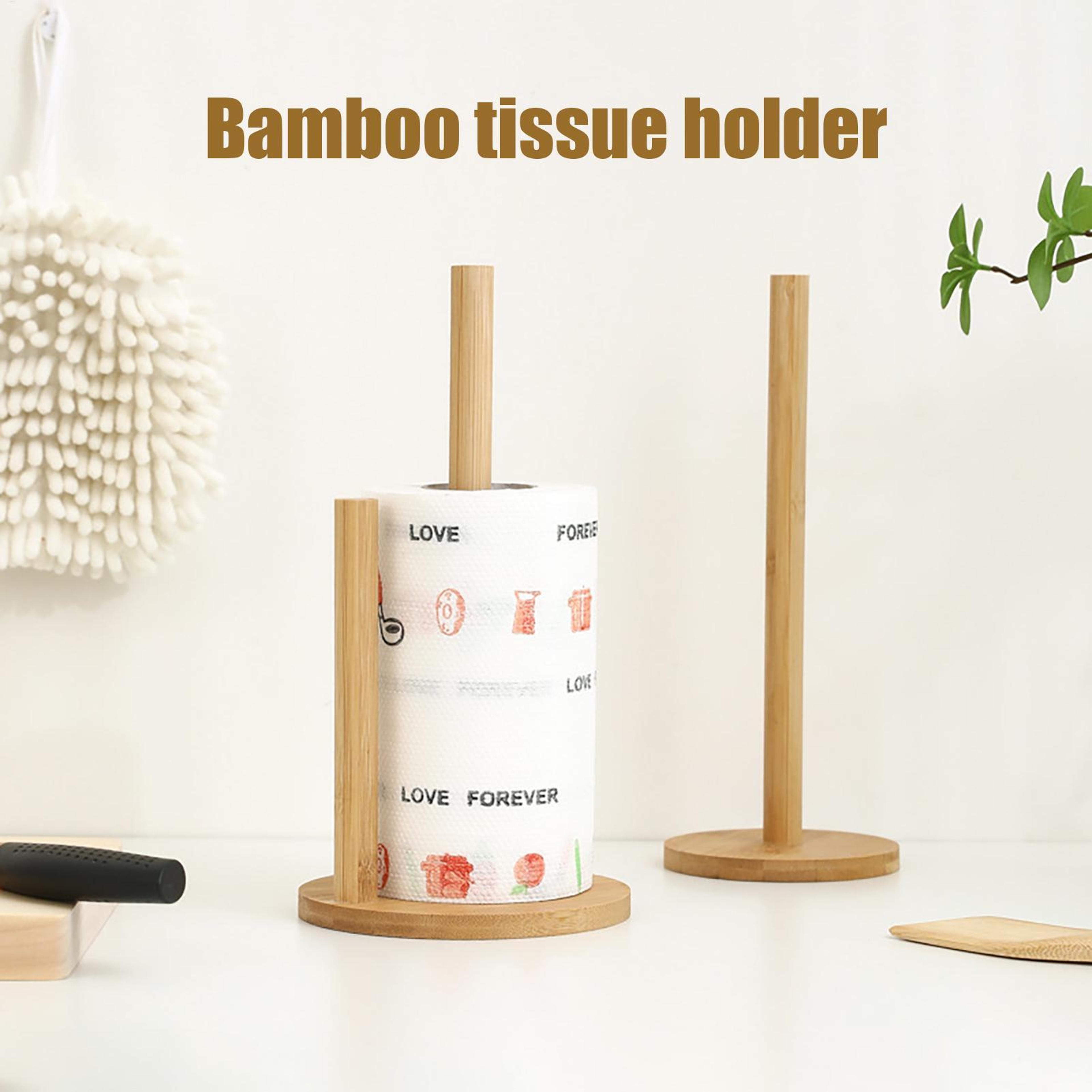 paper towel holder stand, natural wooden rustic paper towel holder, anti-skid base, perfect for kitchen, bathroom, home