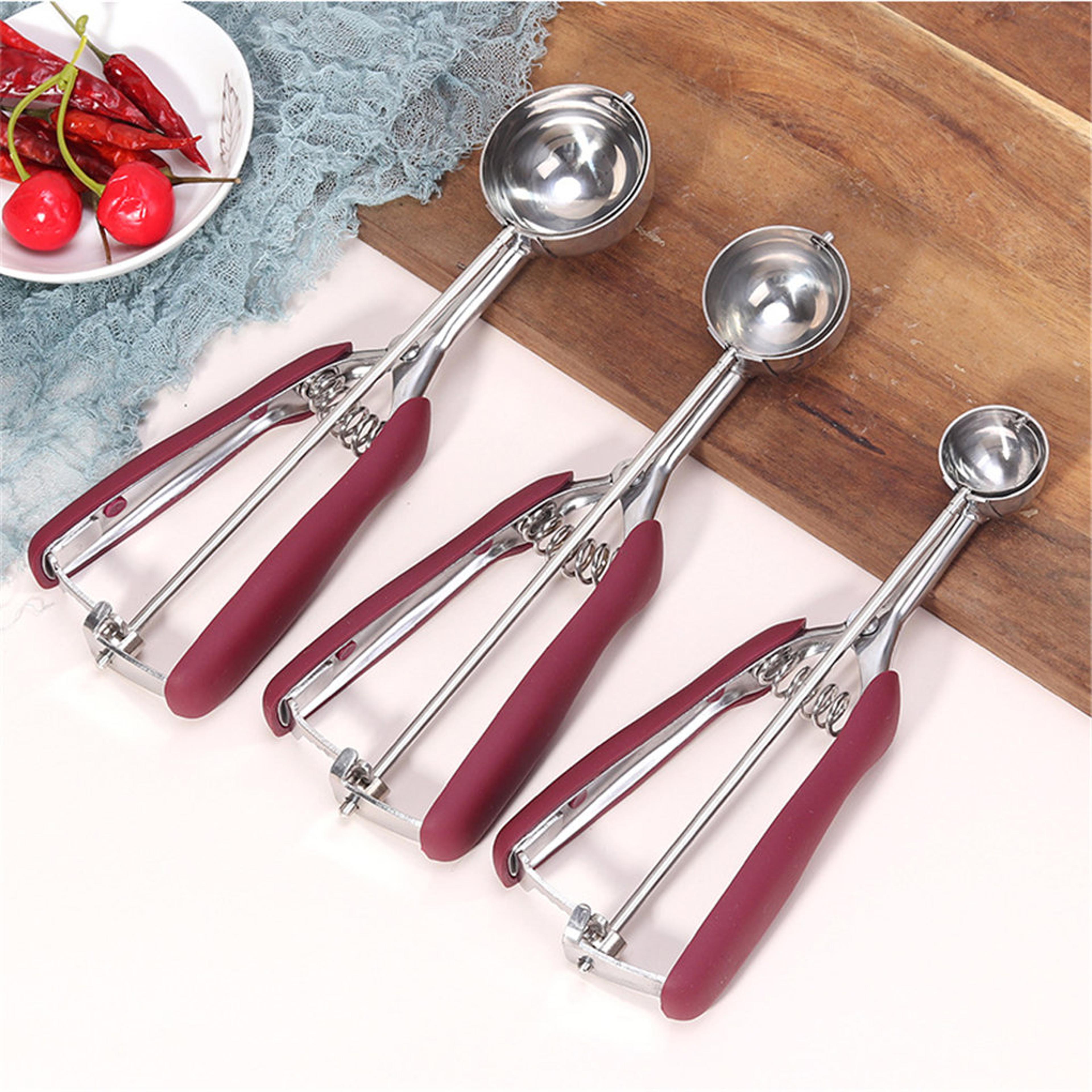ice cream scoop, stainless steel cookie dough spoon, fruit potato watermelon digging ball, spring handle scoop kitchen