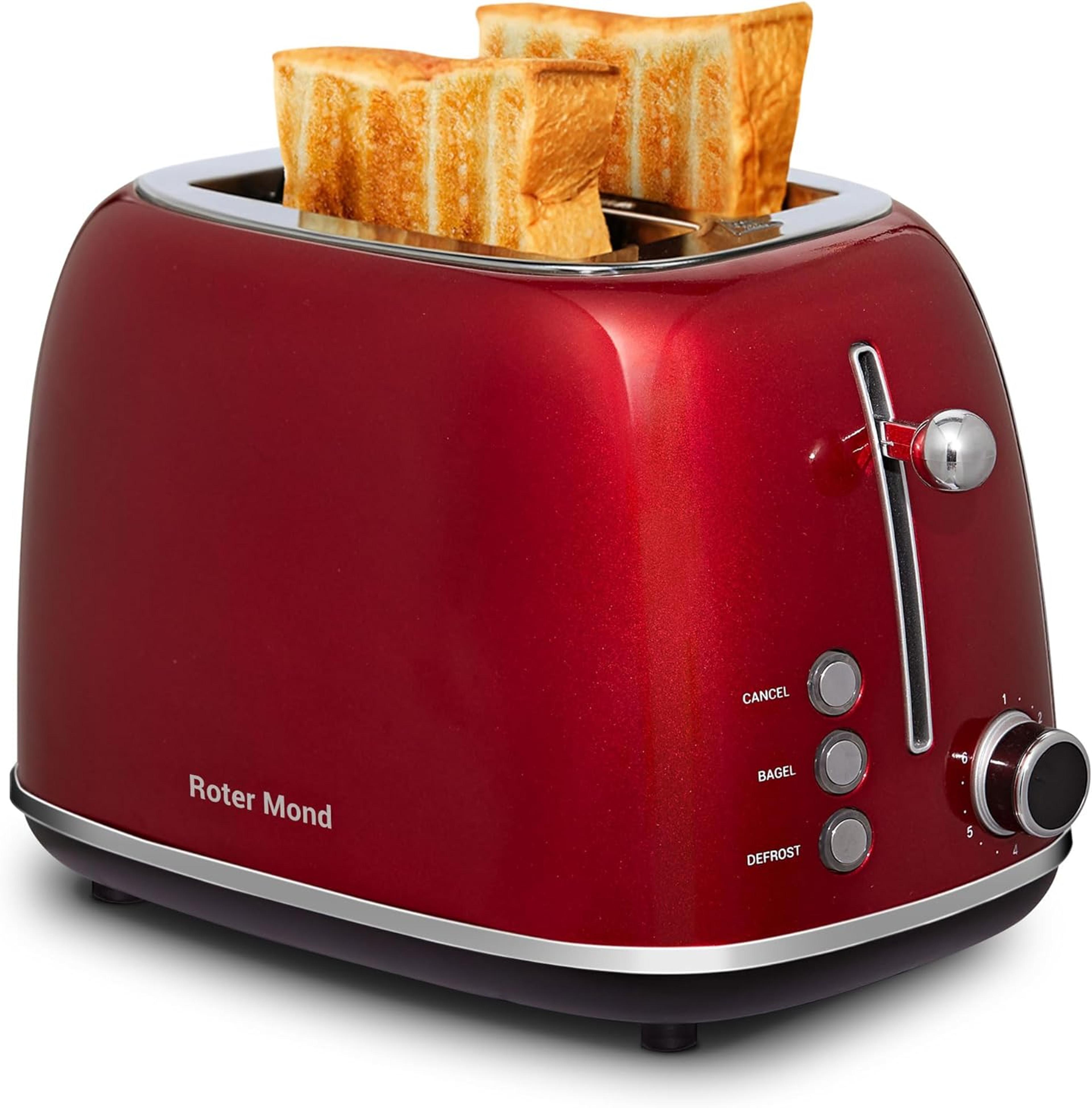 retro stainless steel slice toaster with bagel, cancel, defrost, shade settings, extra wide slots, removable crumb tray