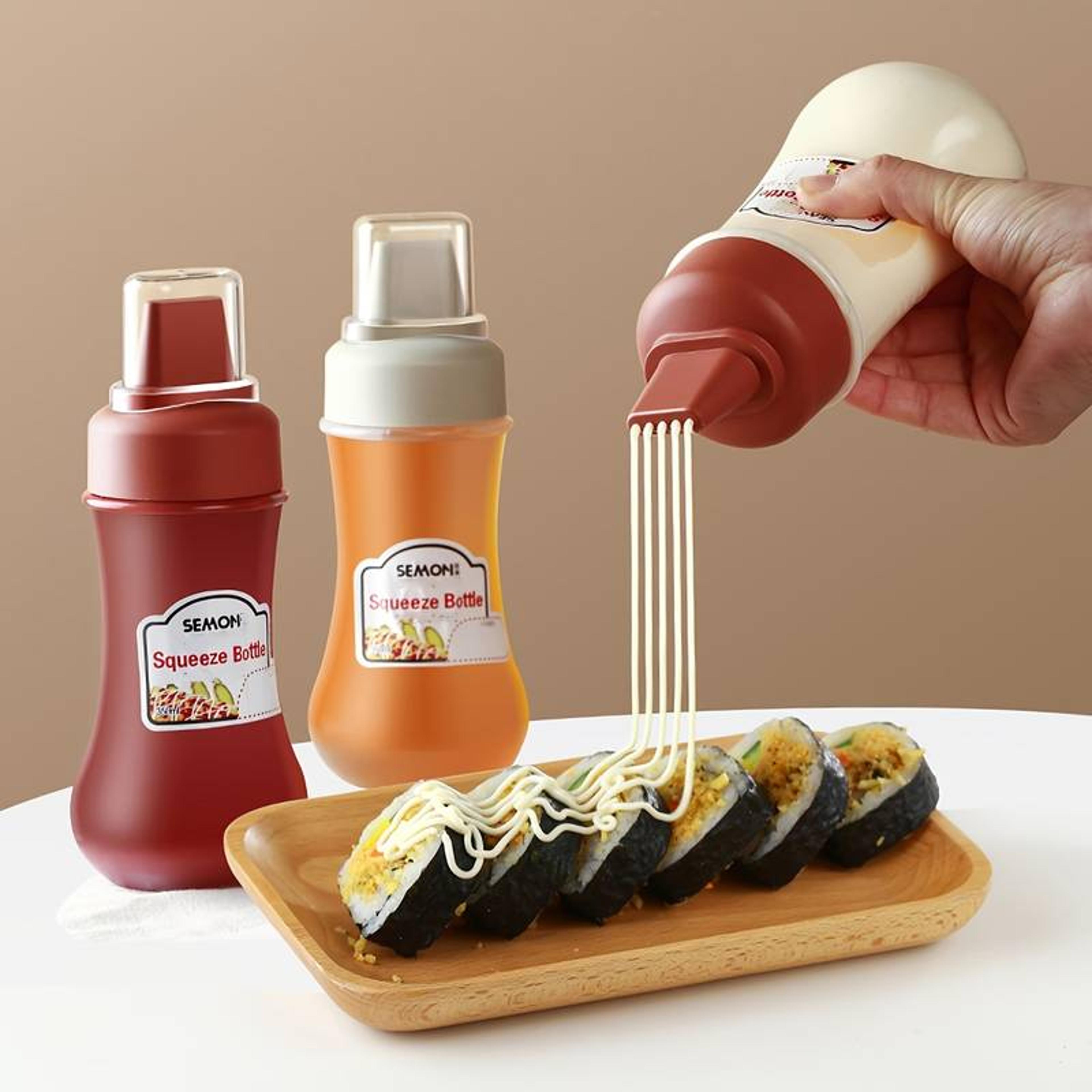 squeeze sauce bottle leak proof refillable condiment container, for salad, ketchup, honey, jam kitchen squeeze sauce