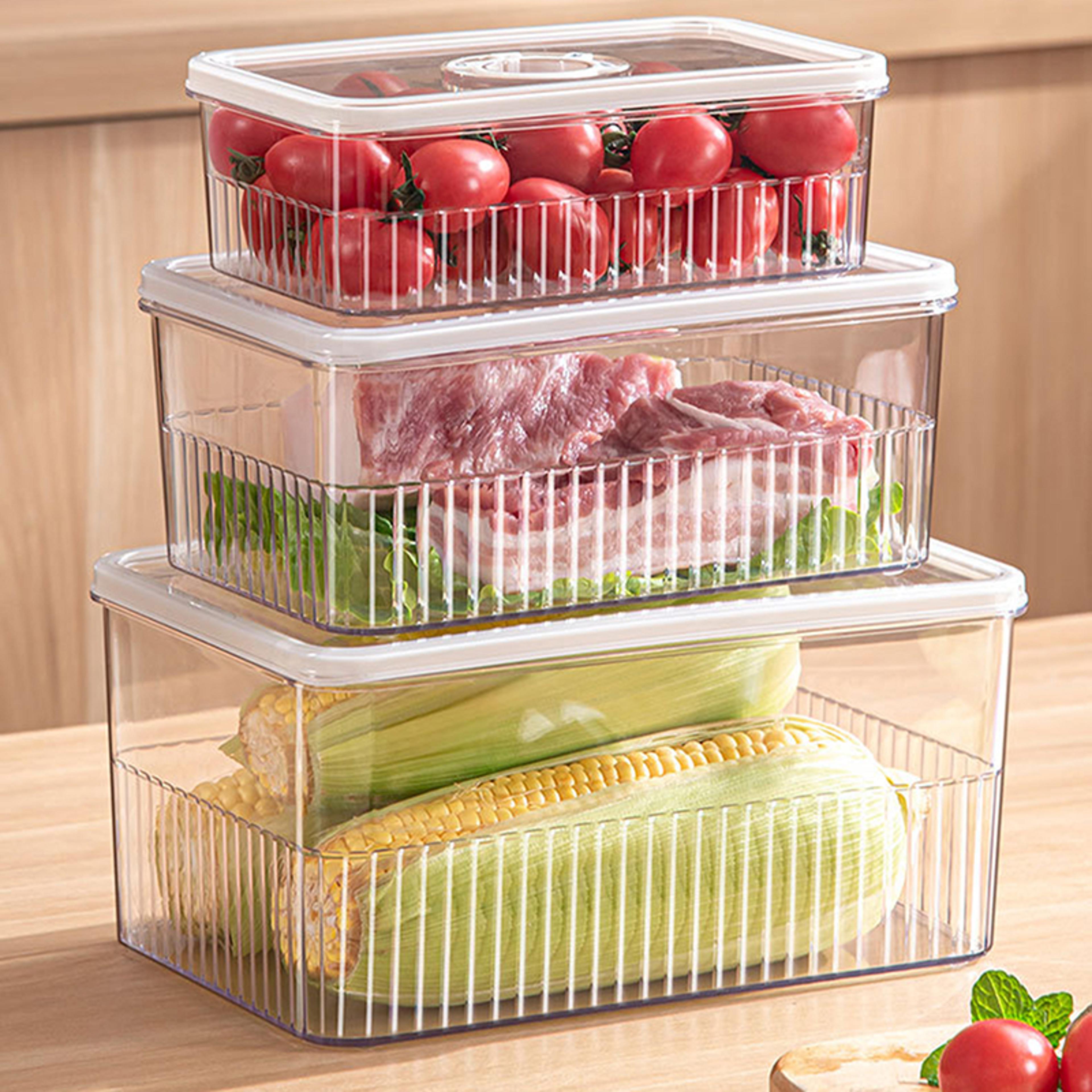 transparent fridge organizer, food storage containers, fresh vegetable fruit baskets, refrigerator storage box, kitchen