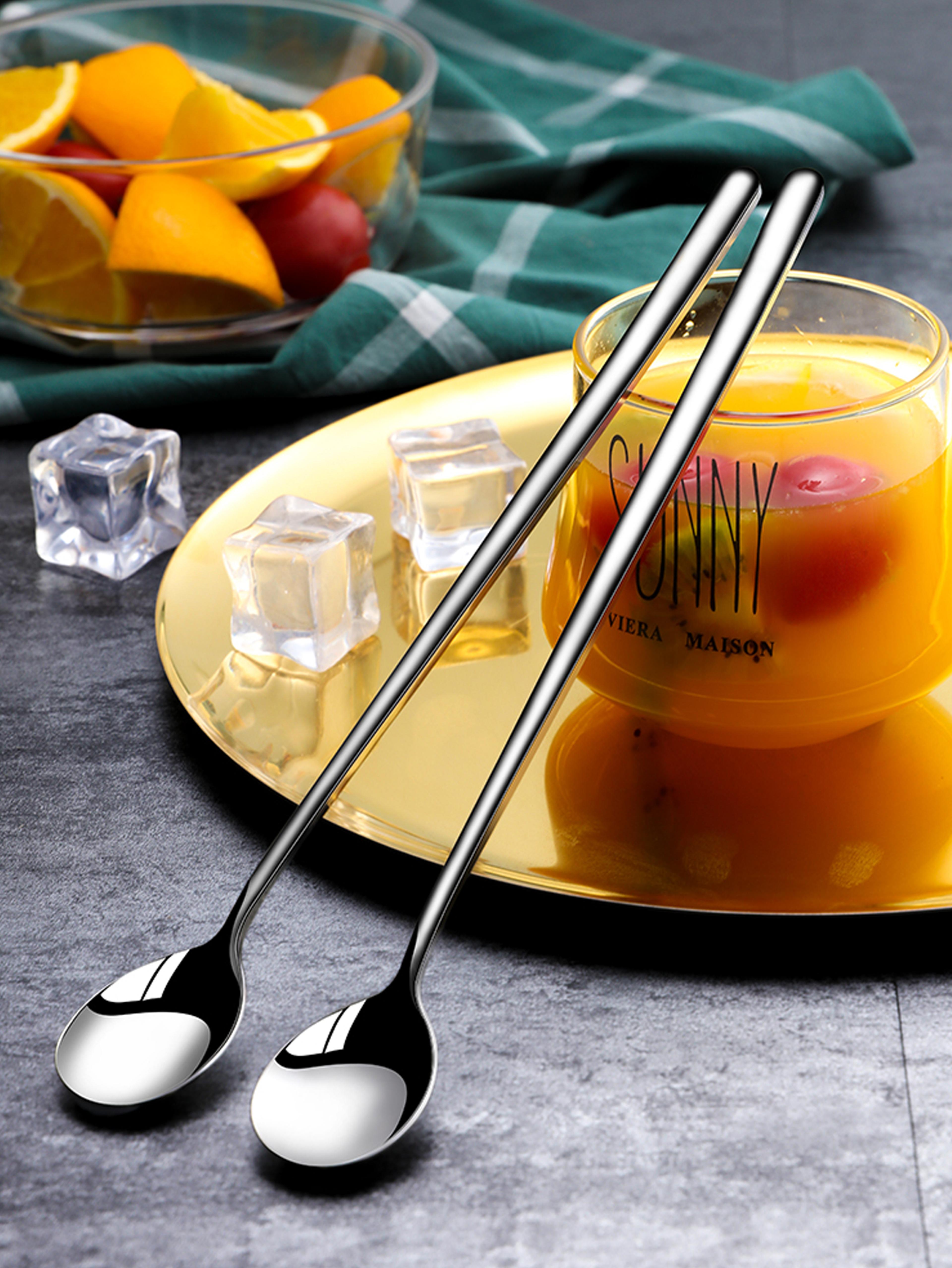 stainless steel ice cream spoons, long handle coffee spoons, stirring spoons, kitchen utensils