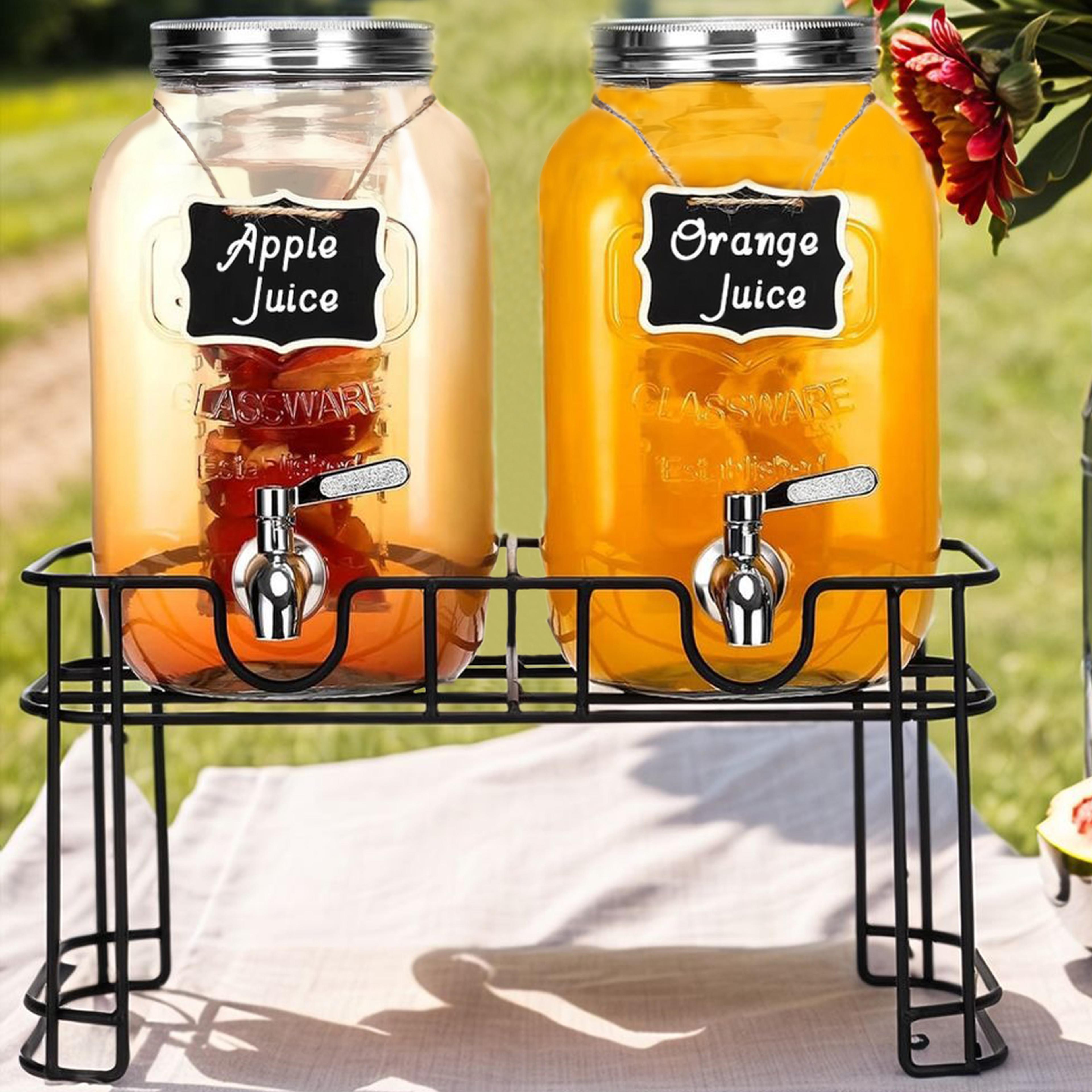gallon glass drink dispenser with stand and stainless steel faucet, perfect for party iced tea, lemonade, juice, water