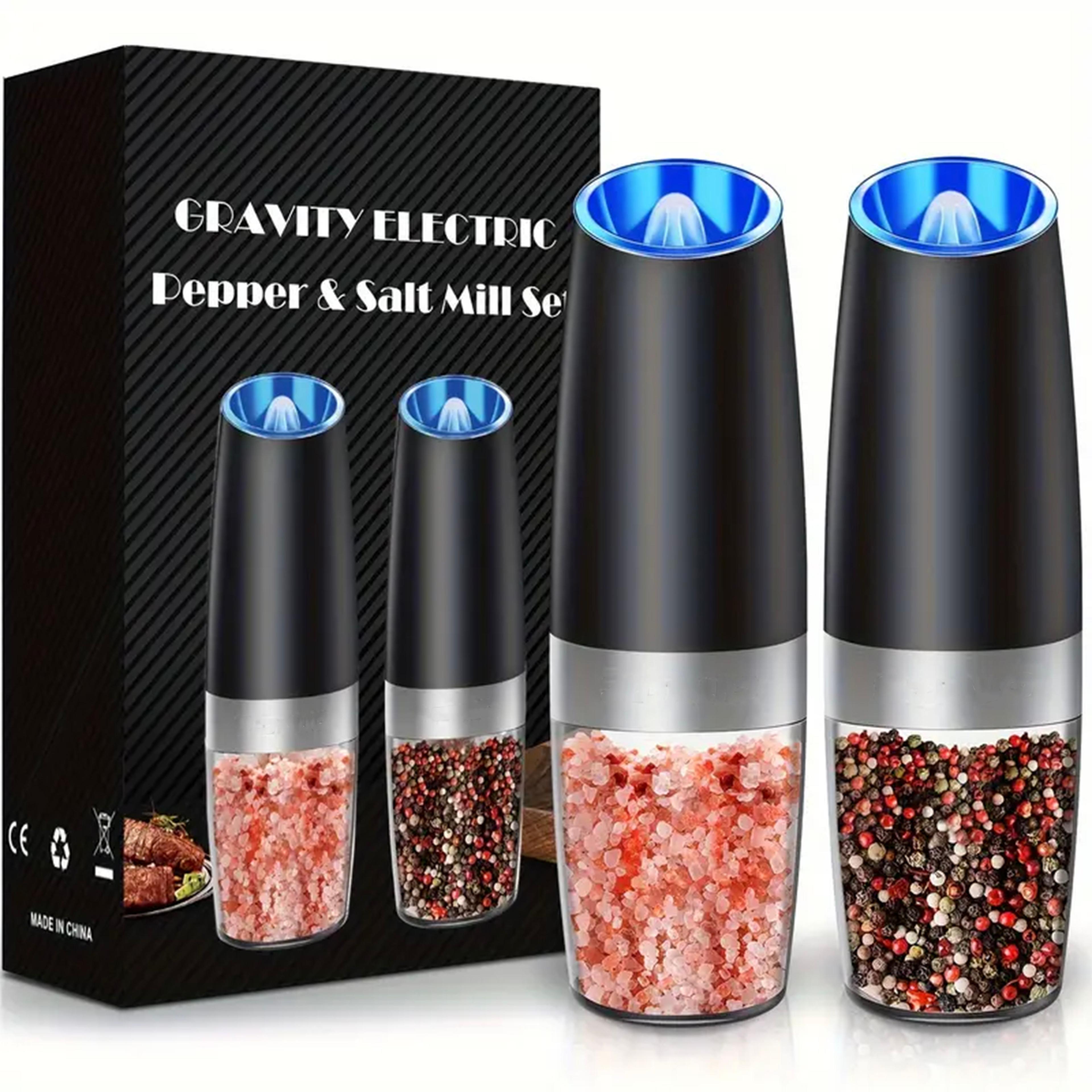 gravity electric salt and pepper mill, tilt to grind automatically, battery powered, coarseness adjustable