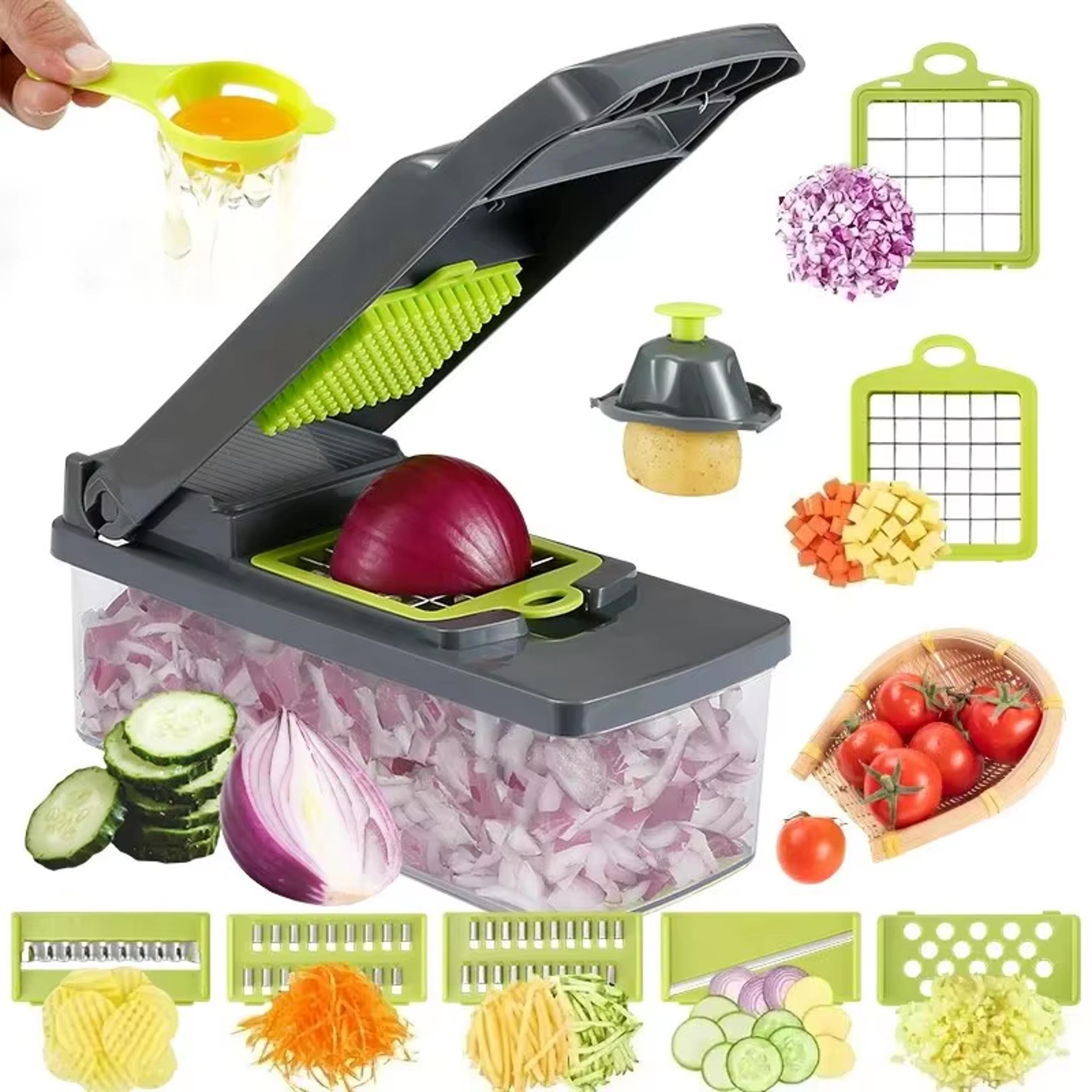 kitchen vegetable chopper & multi function food dicer with interchangeable stainless blades
