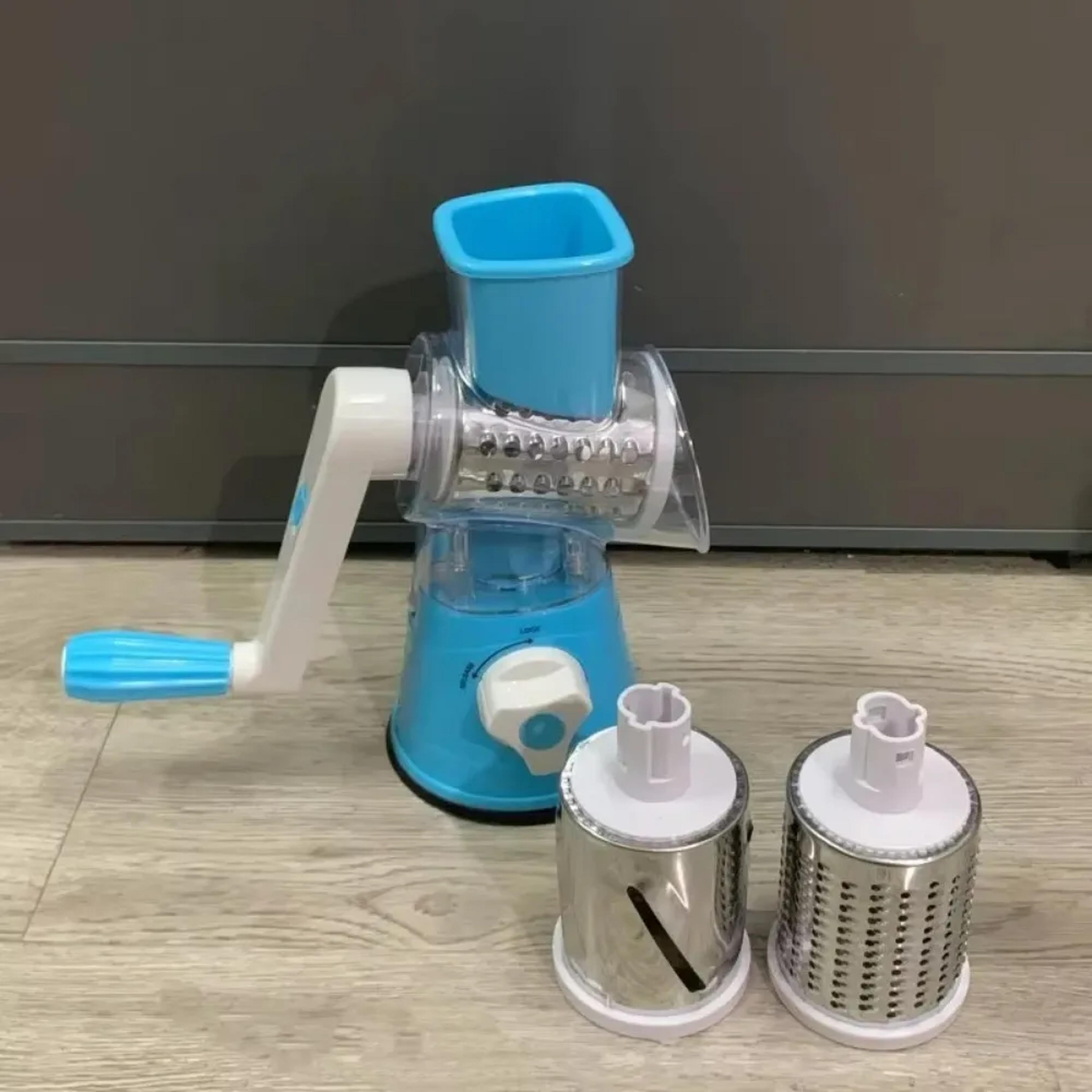 rotary vegetable cutter & cheese grater with 3 drum blades for fast kitchen prep