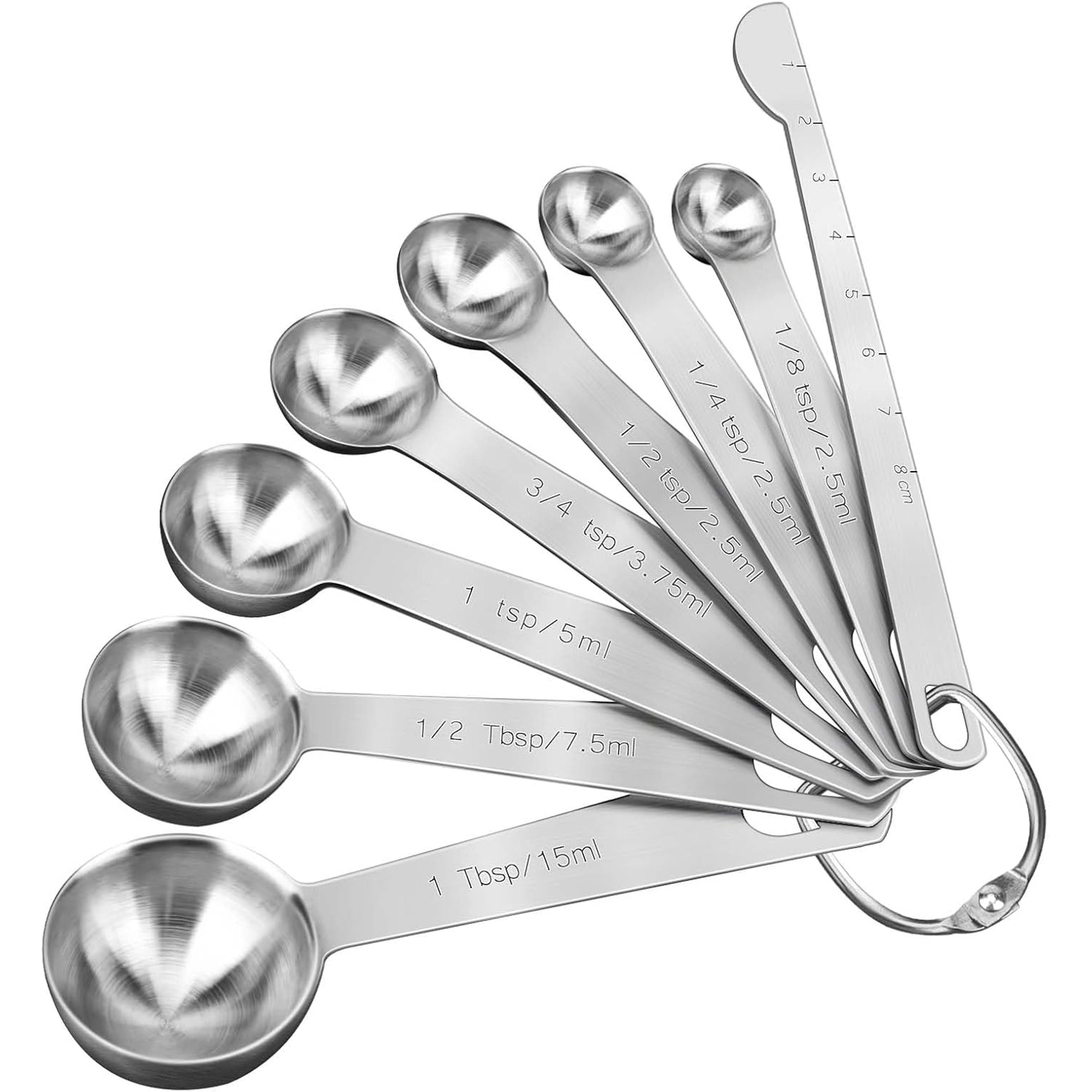 premium stainless steel measuring spoons set of 8 with engraved sizes for baking & cooking