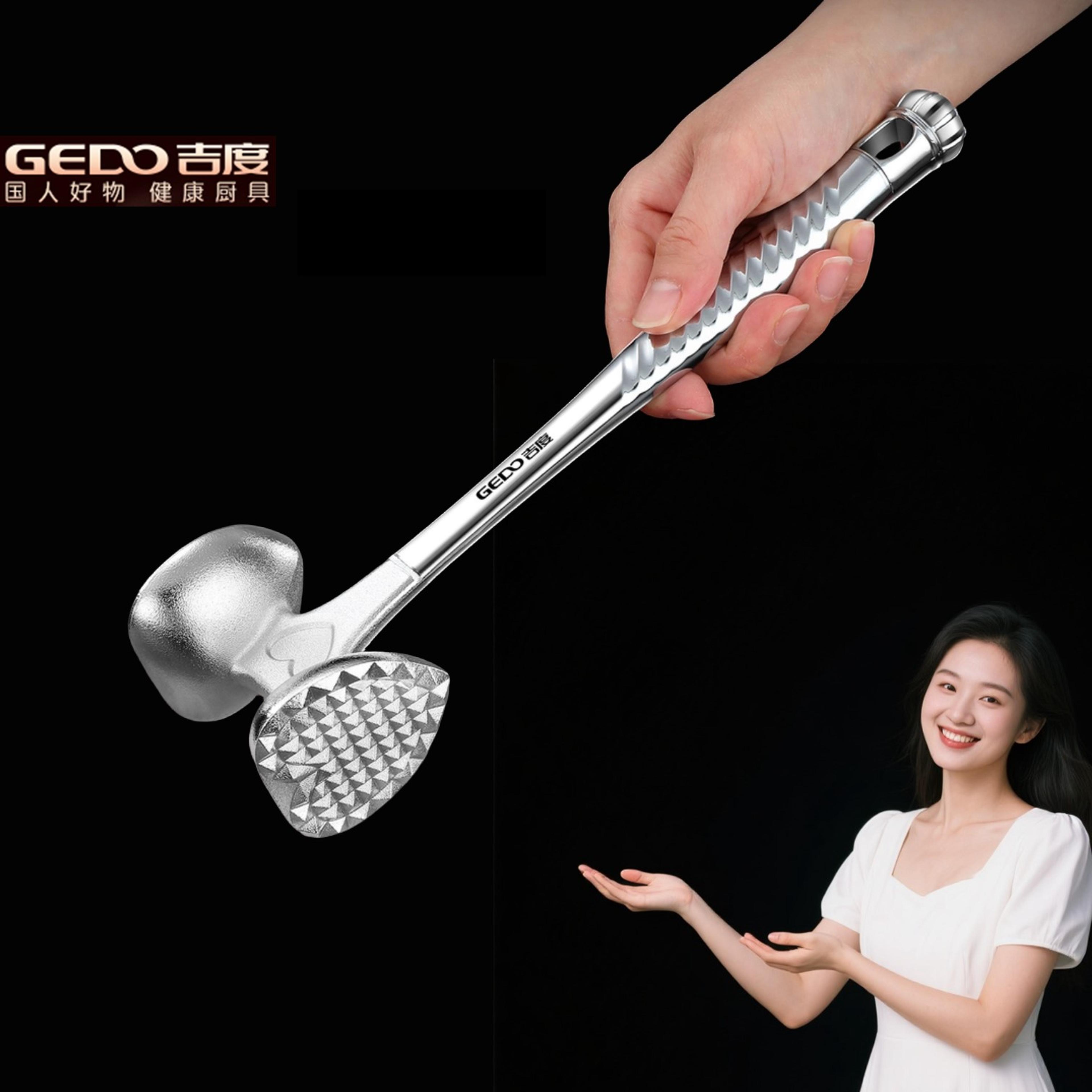 premium meat tenderizer mallet with ergonomic handle & angled strike surface for juicy steaks
