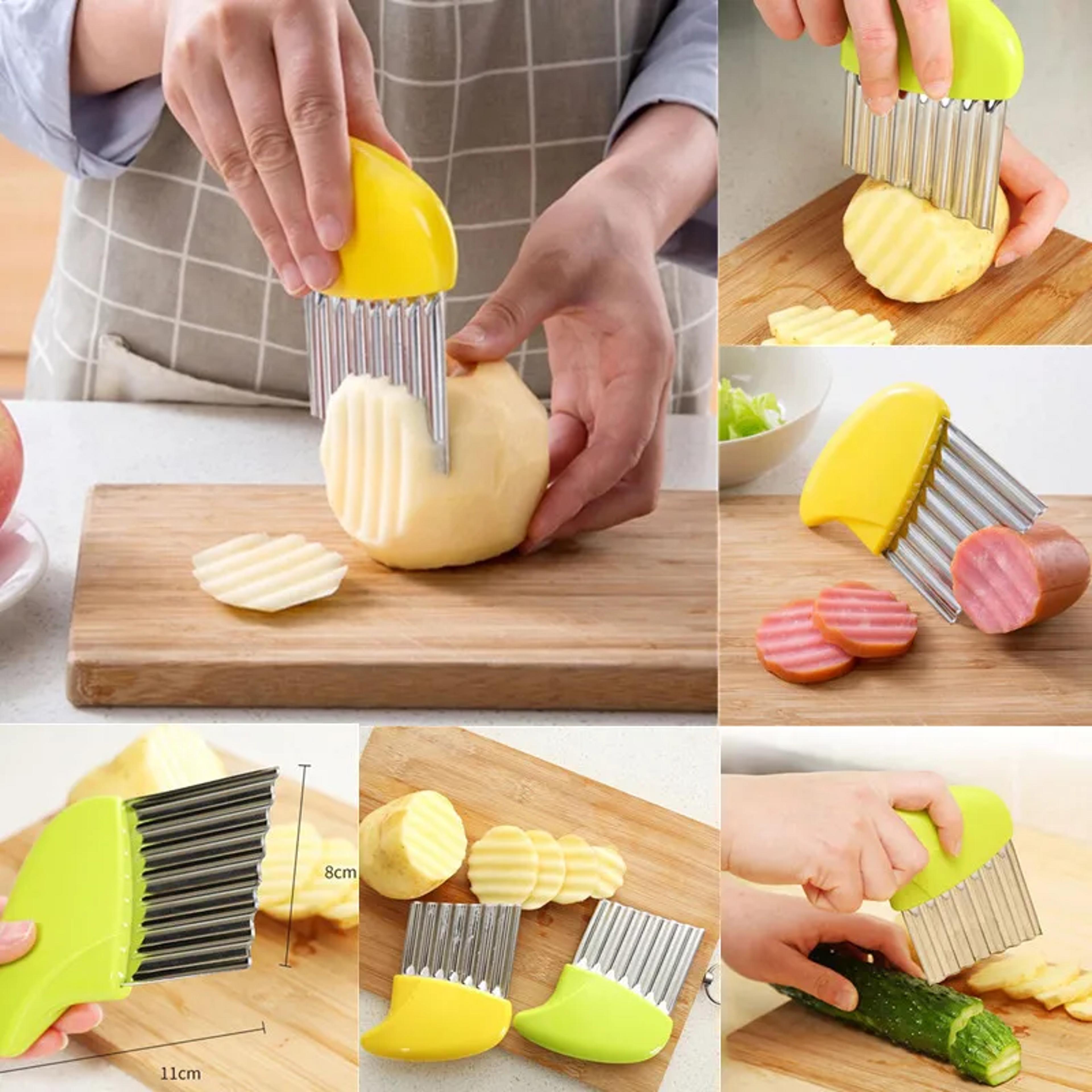chopper french fries maker tool stainless steel potato chip slicer dough vegetable fruit crinkle wave slicing knife