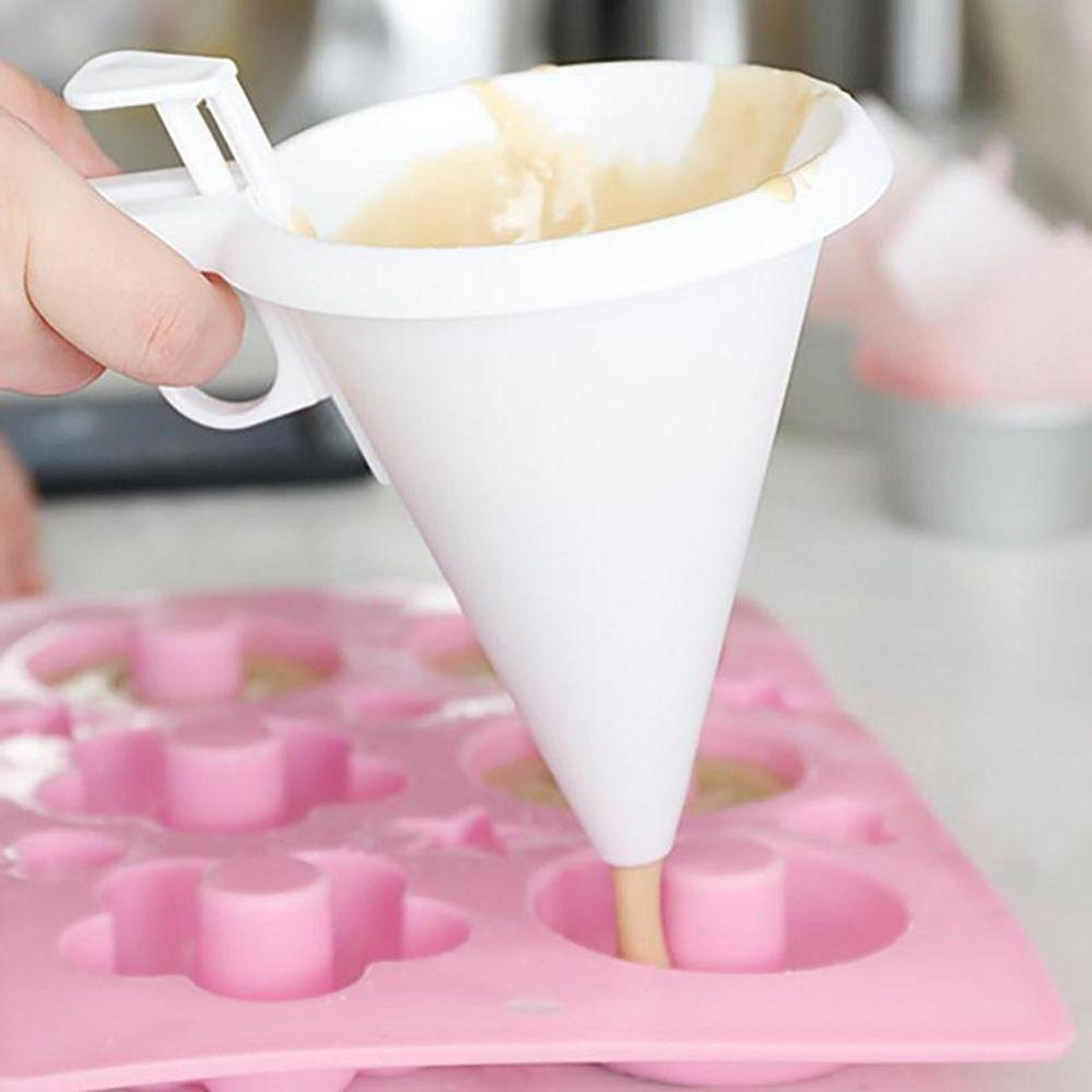 precision pour batter & decorating funnel dispenser for pancakes, chocolate & cake decorating