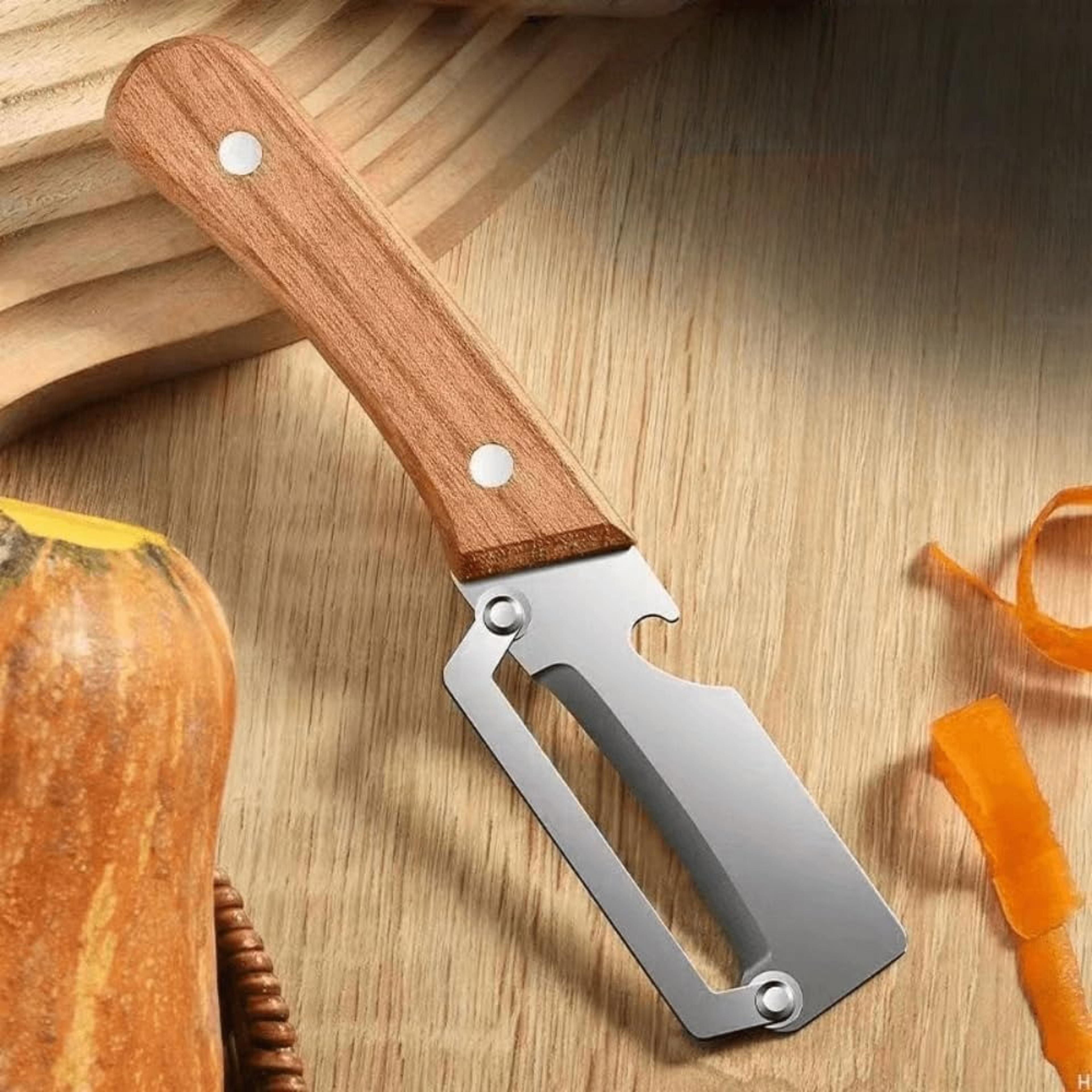 2 in 1 vegetable peeler with bottle opener & ergonomic wooden handle