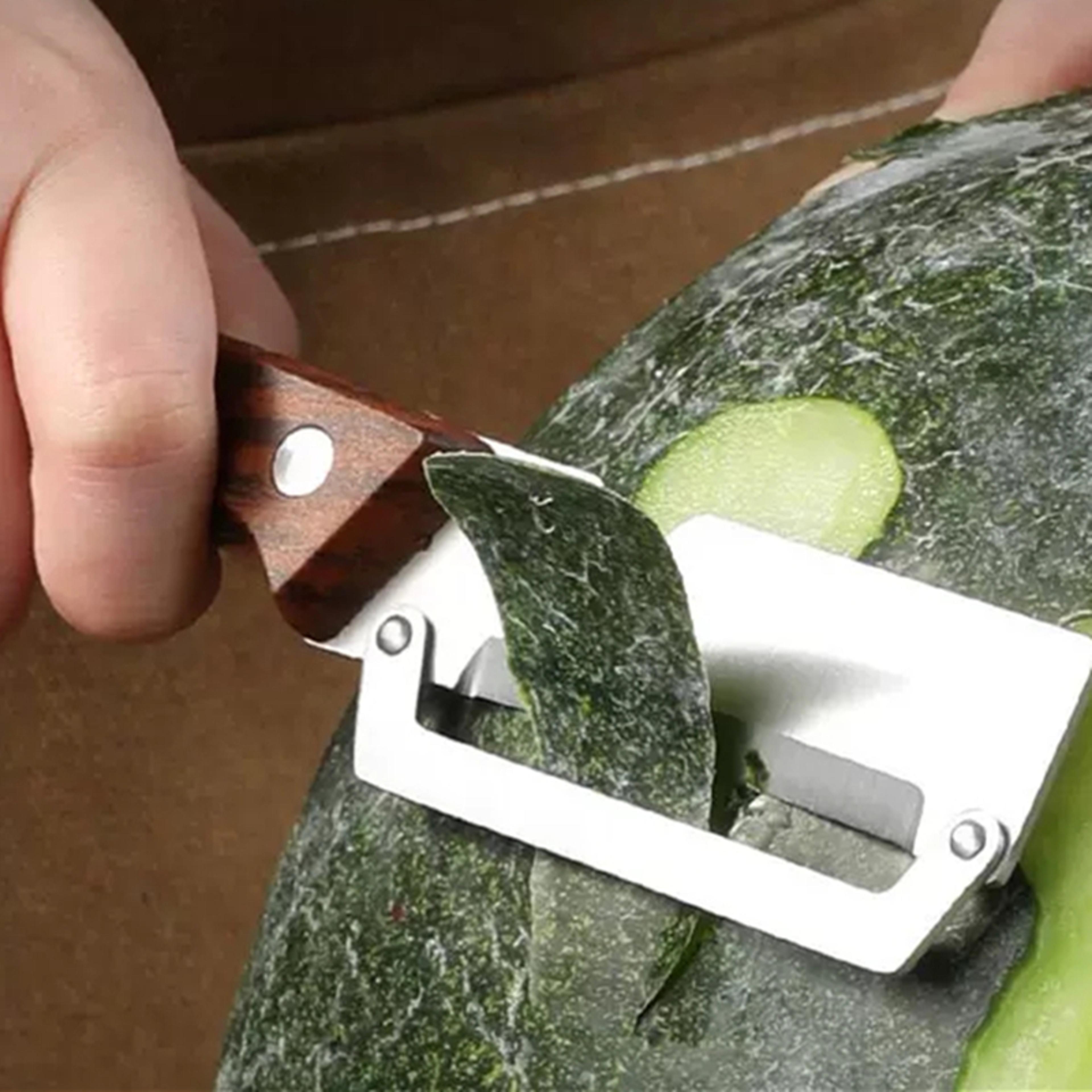 dual edge stainless steel fruit & vegetable peeler slicer with wooden handle
