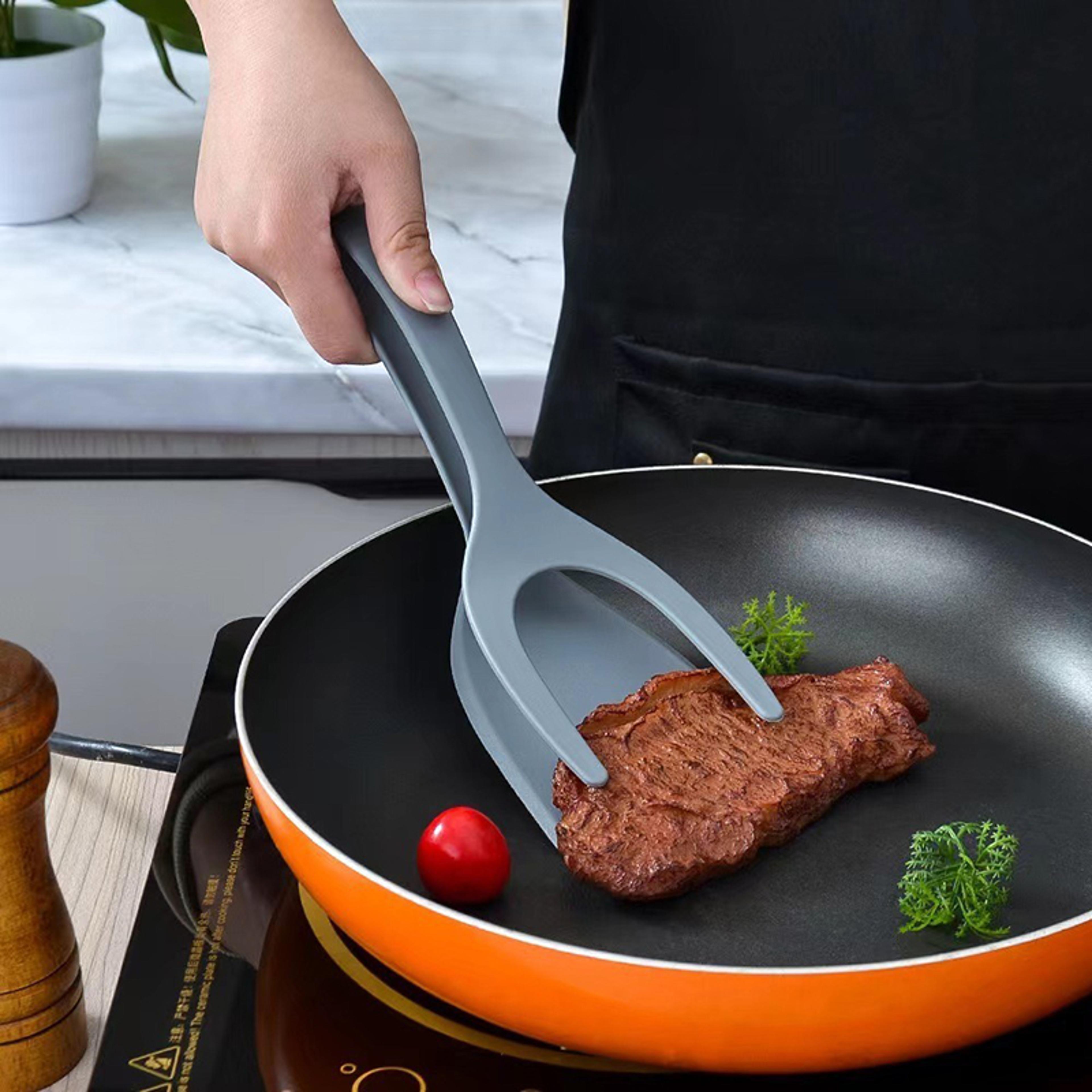 2 in 1 spatula tongs for easy pancake, egg & omelet flipping
