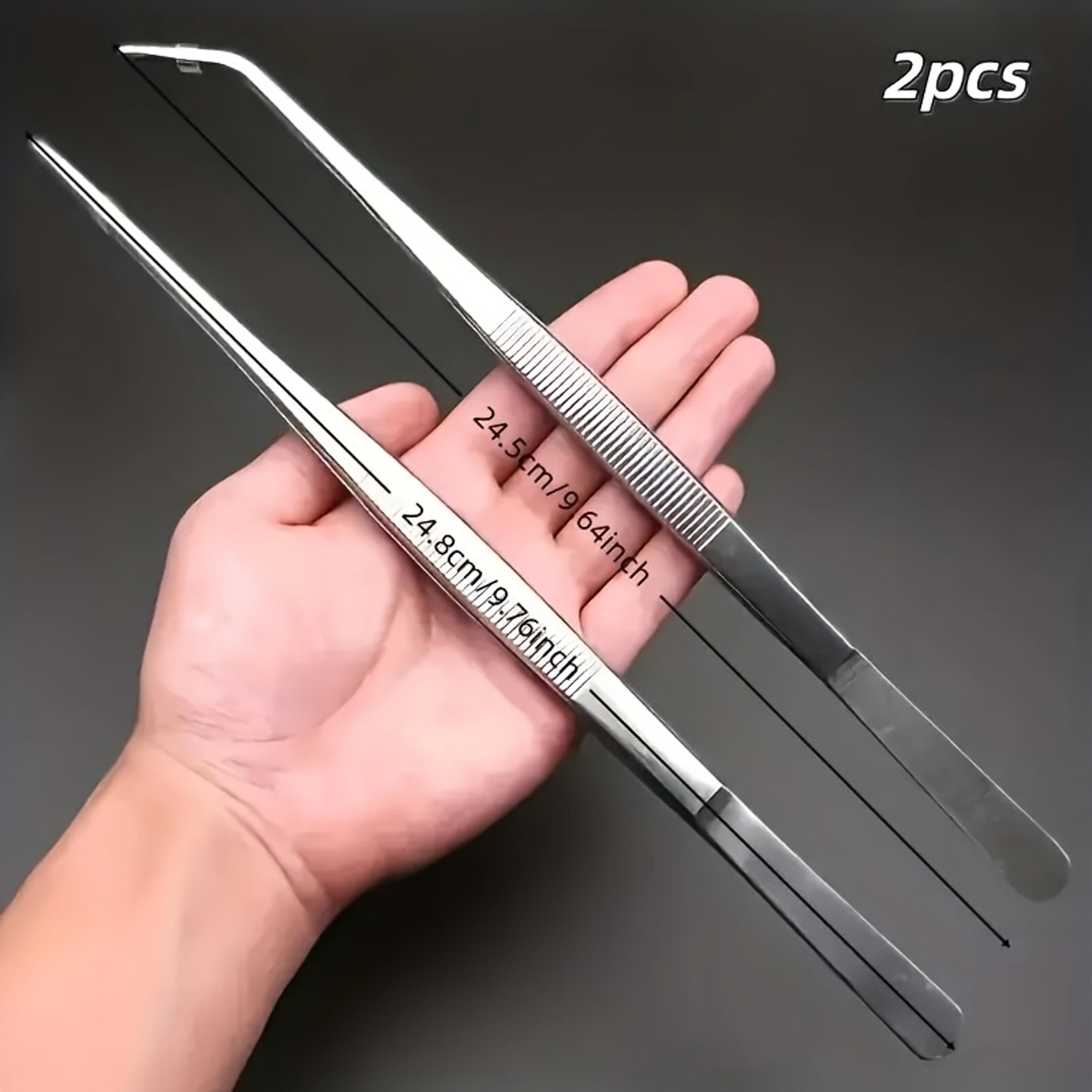 2 pcs stainless steel cooking tweezers for bbq, seafood & plating