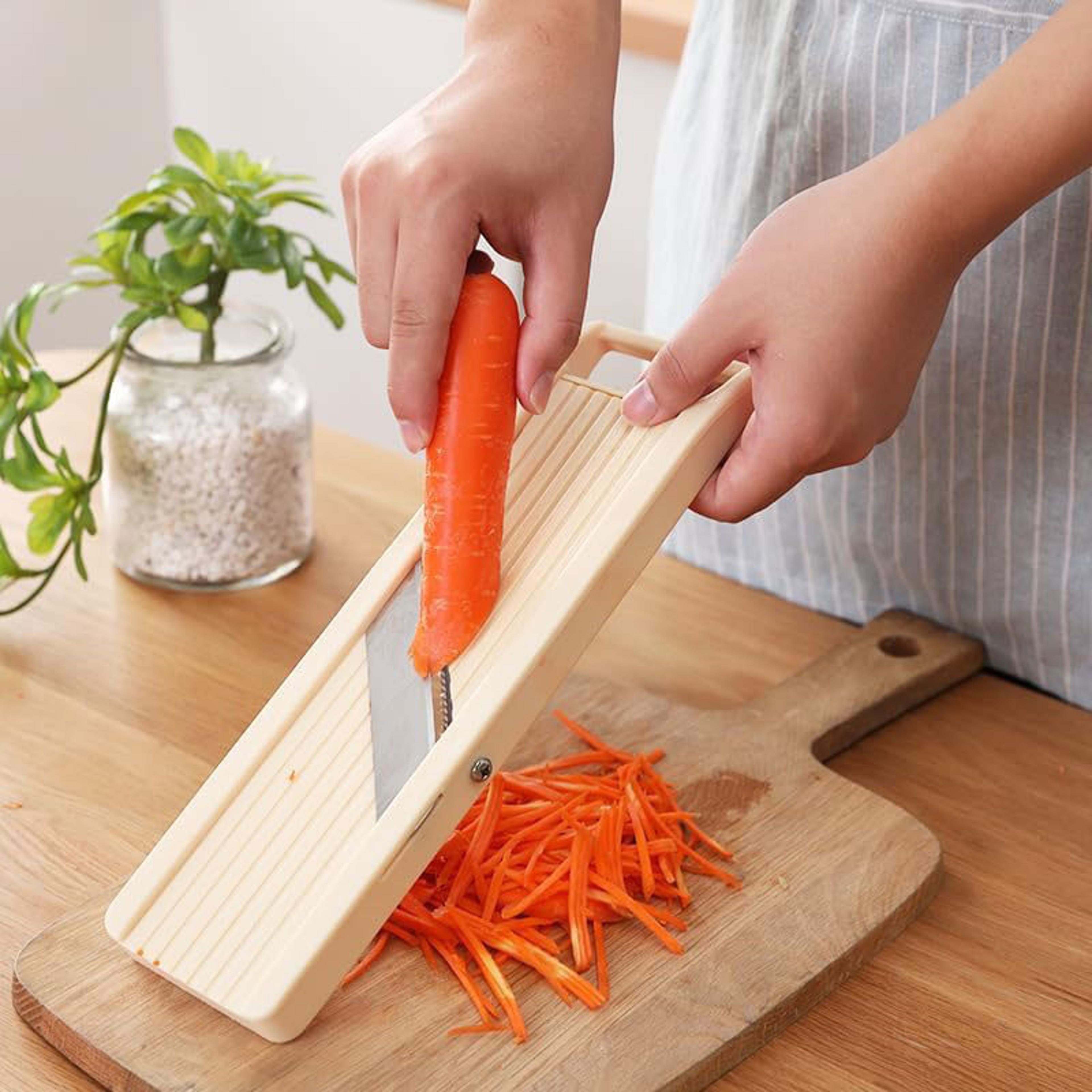 wide japanese mandoline slicer with 3 stainless steel blades