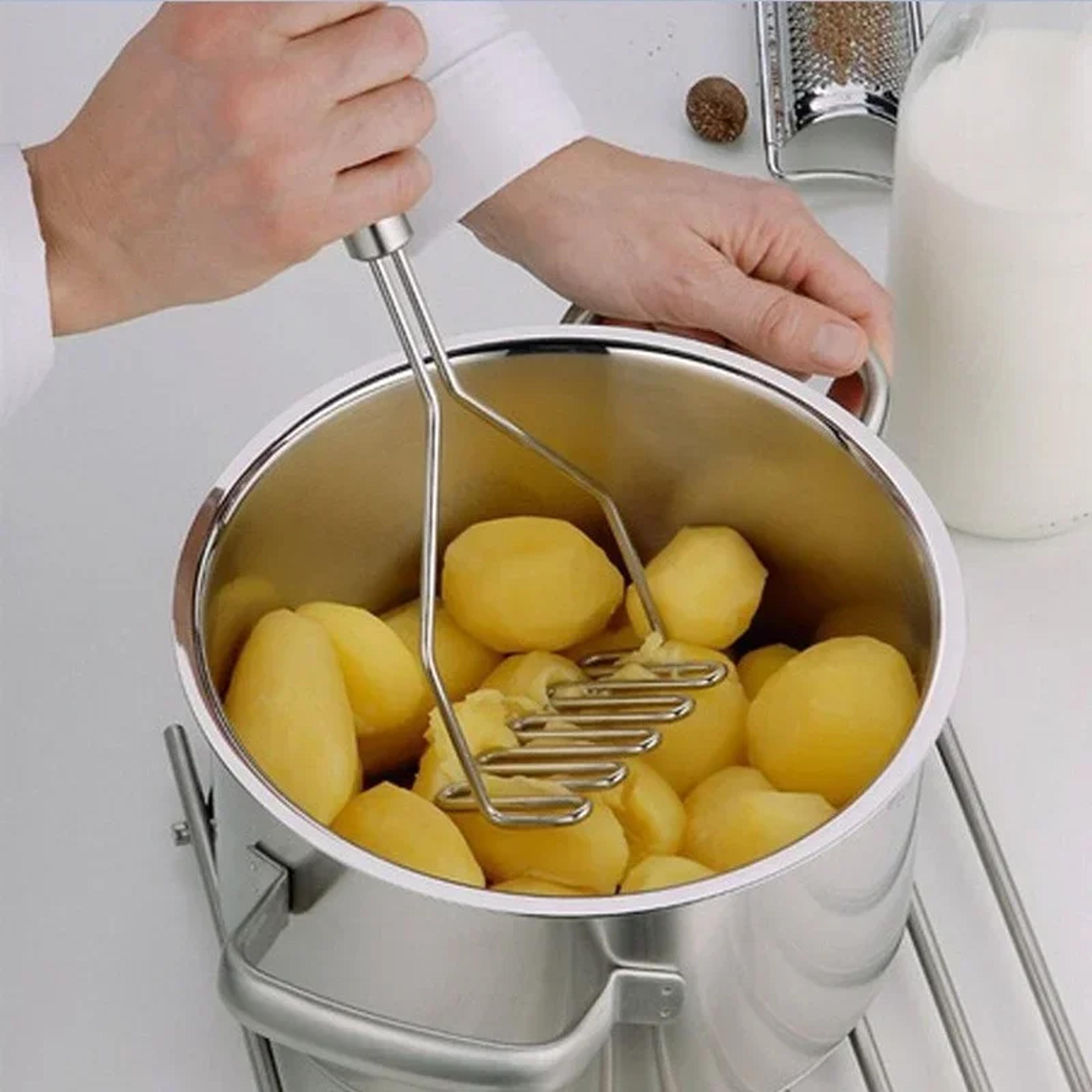 stainless steel potato masher & vegetable press for smooth purees and easy meal prep