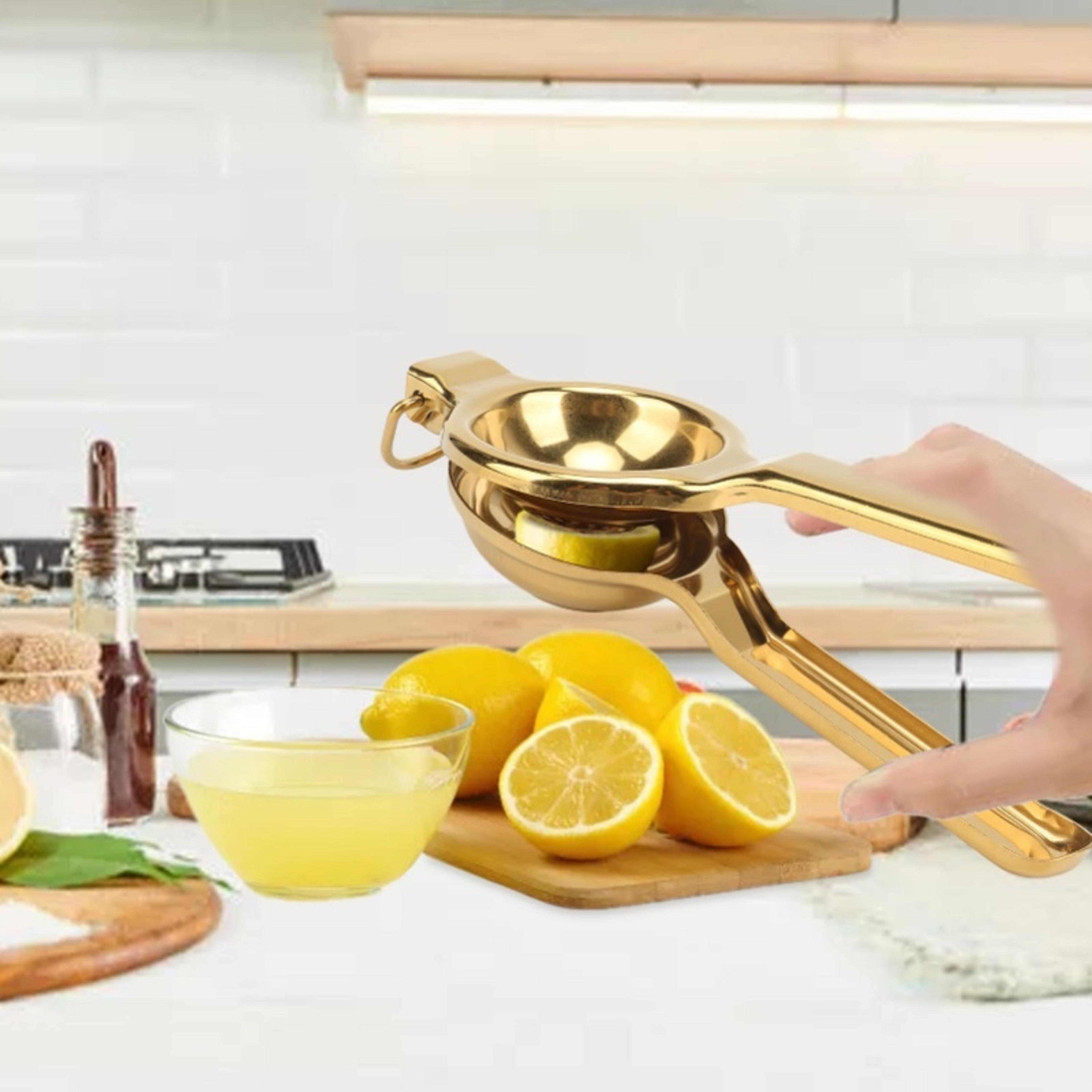 steel ergonomic long handle lemon squeezer gold handheld citrus juicer for effortless pressing