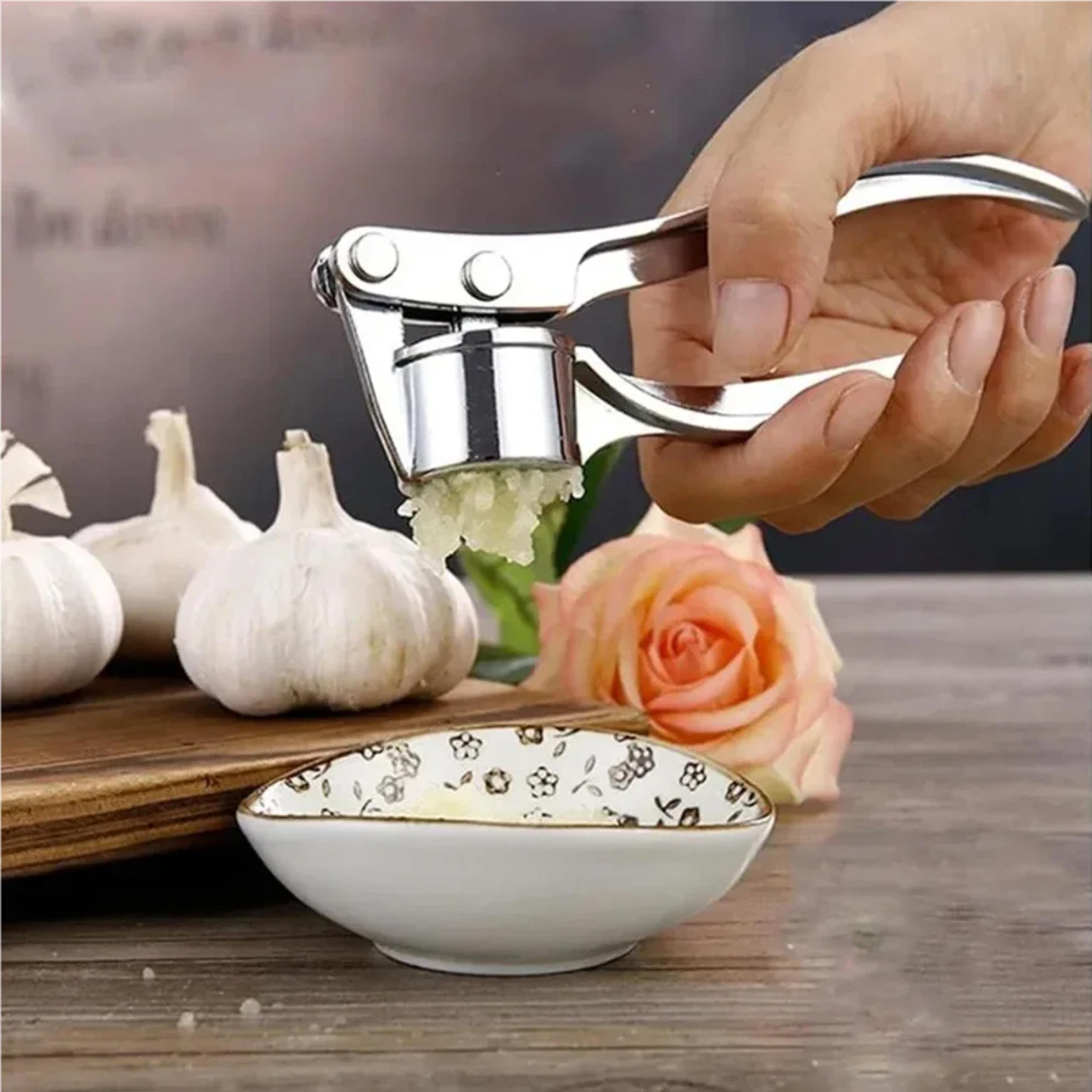 stainless steel garlic press & garlic mincer set with peeler and cleaning brush for easy kitchen prep