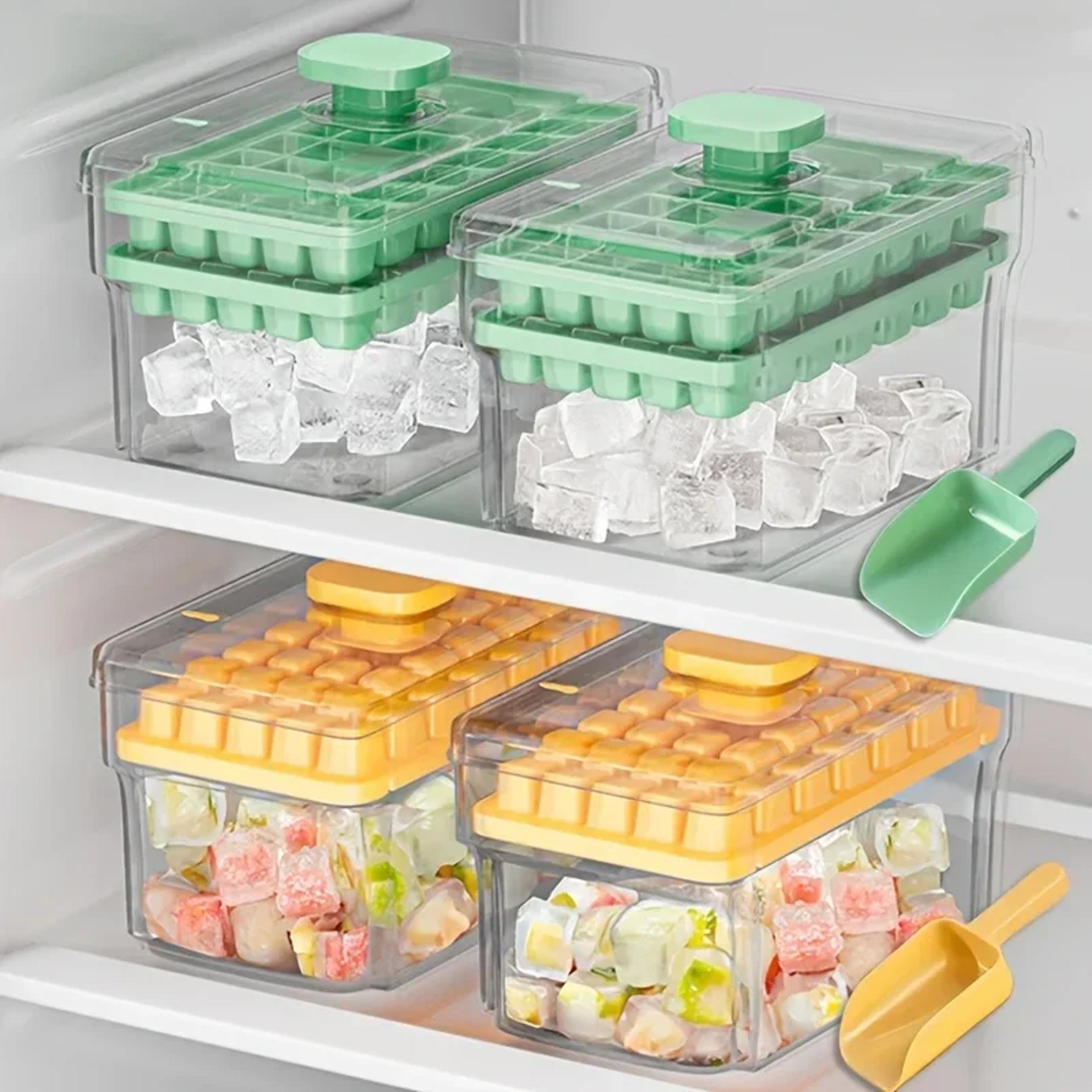 quick press ice cube tray set with lid & bin 68 cube ice cube tray for easy release & storage