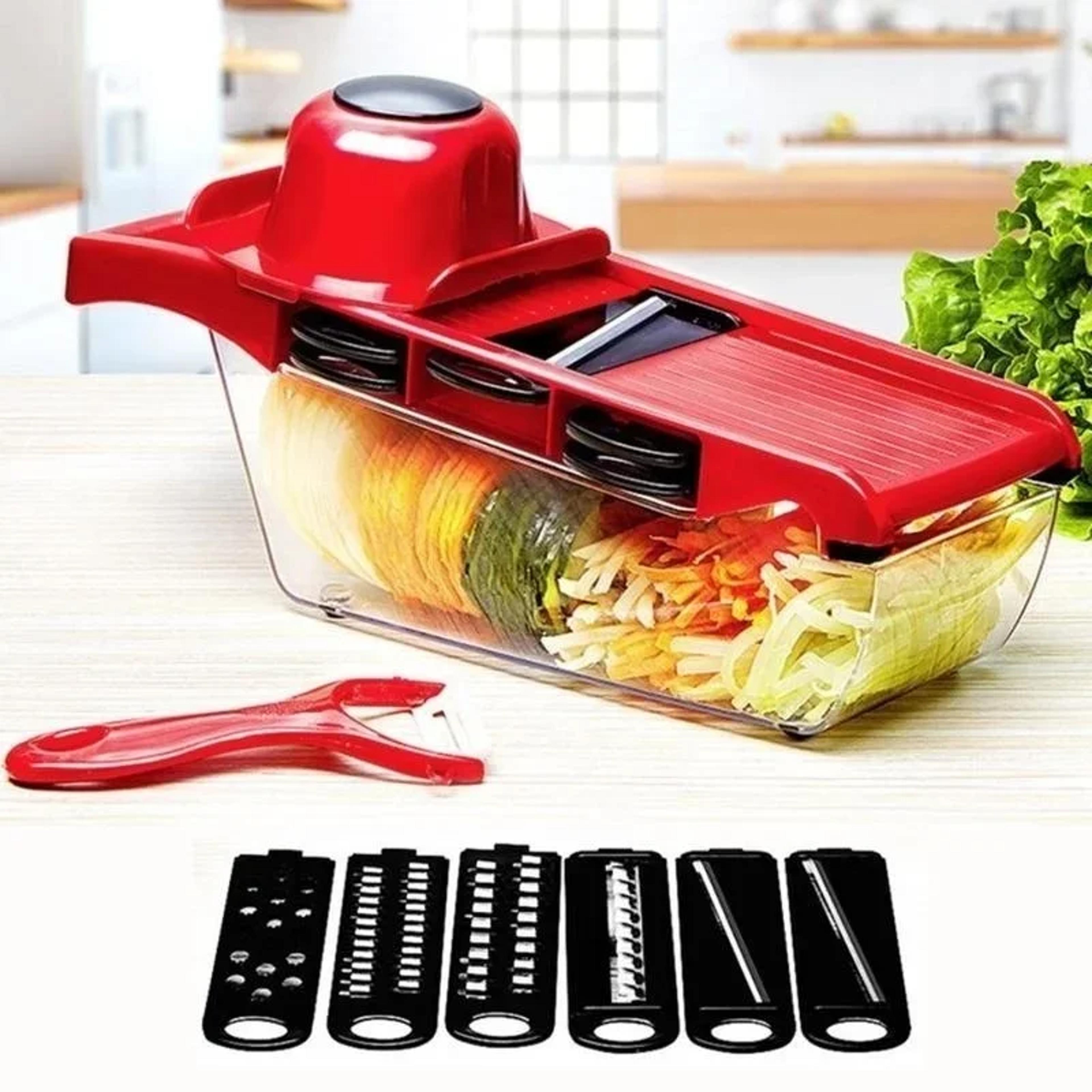 vegetable chopper with basket & mandoline slicer for fruits, potatoes & meal prep
