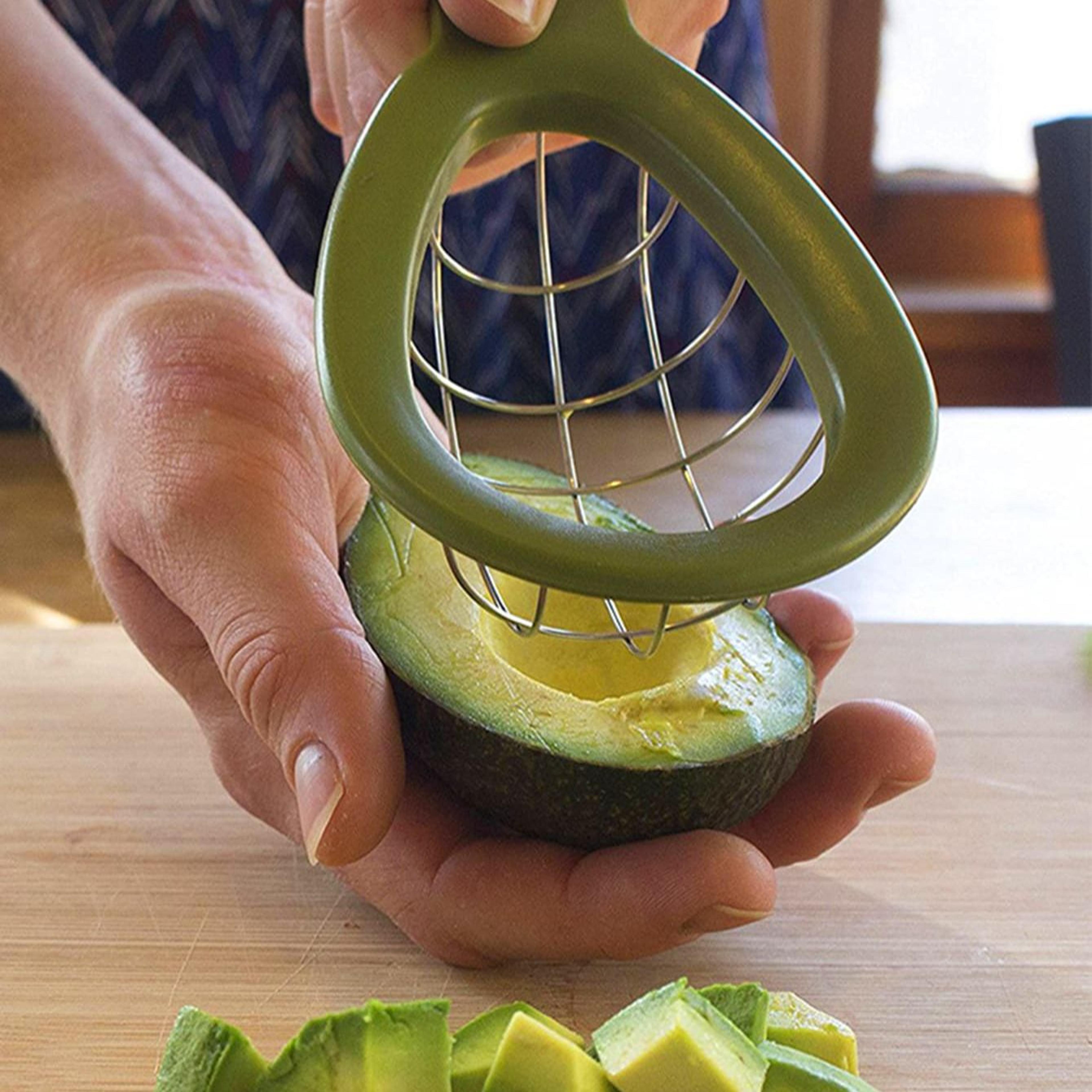stainless steel avocado cutter & slicer tool for safe peeling, pitting and slicing