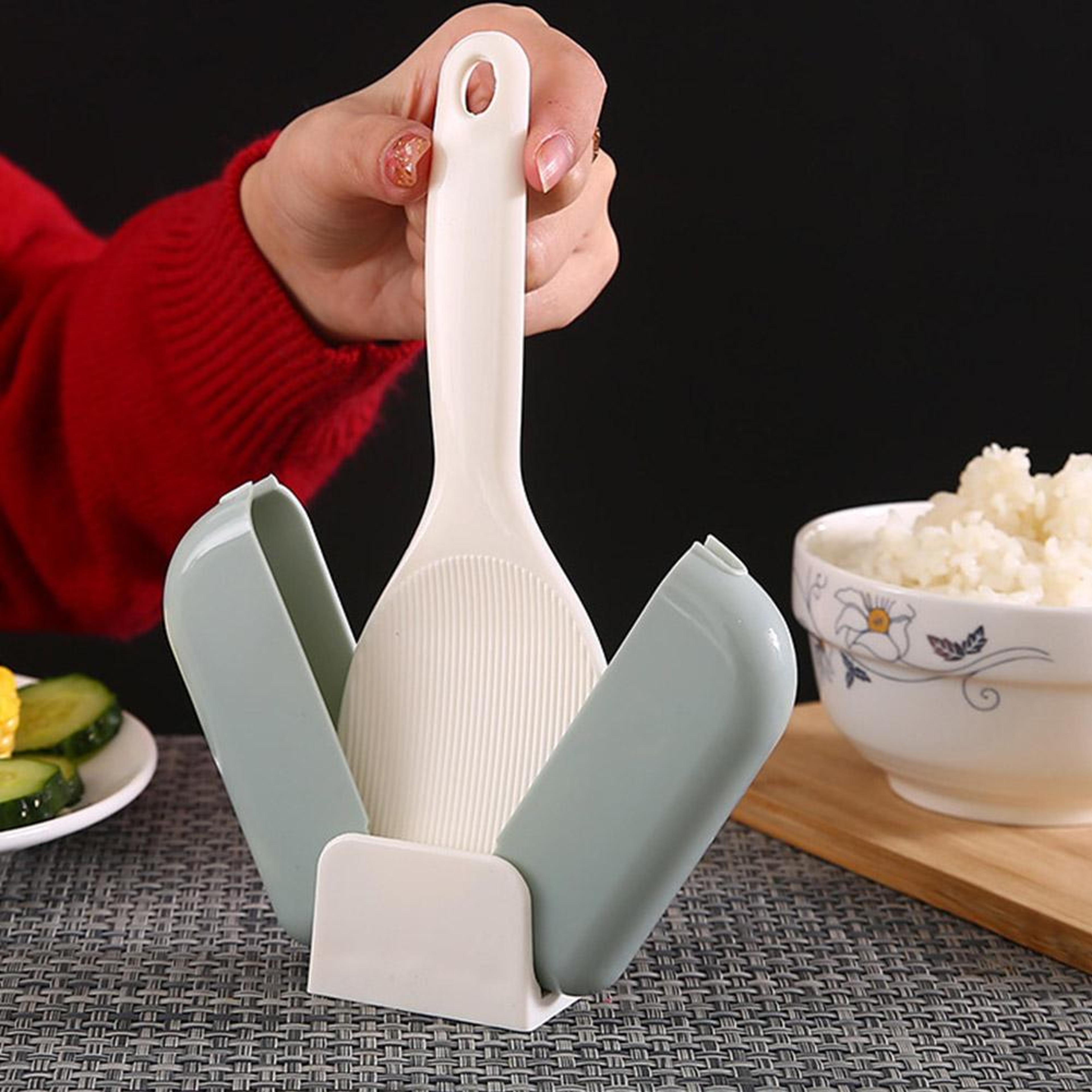 self standing rice spoon holder with non stick rice paddle and dustproof spoon stand