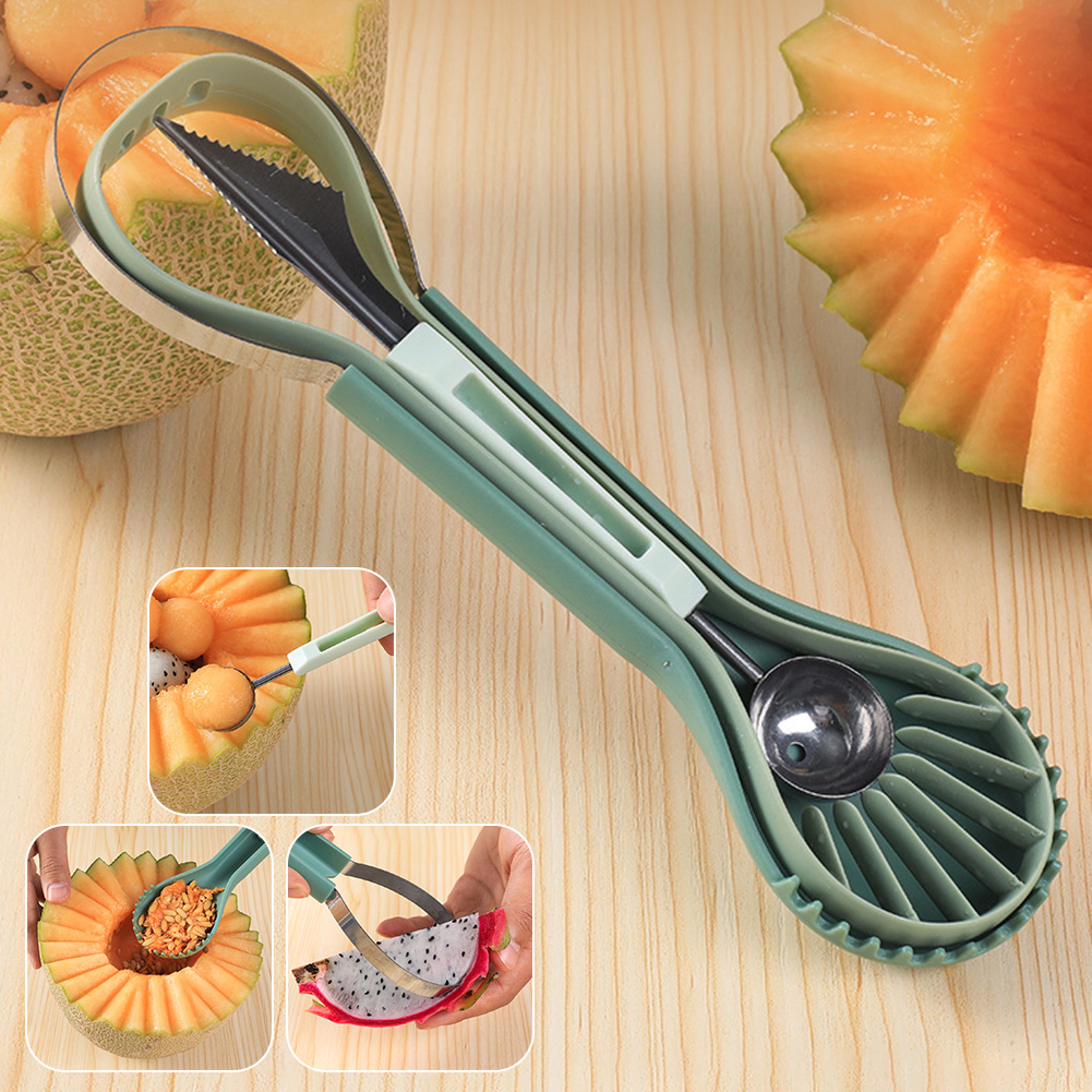 multifunction watermelon slicer & fruit cutter with melon scoop and fruit carving knife