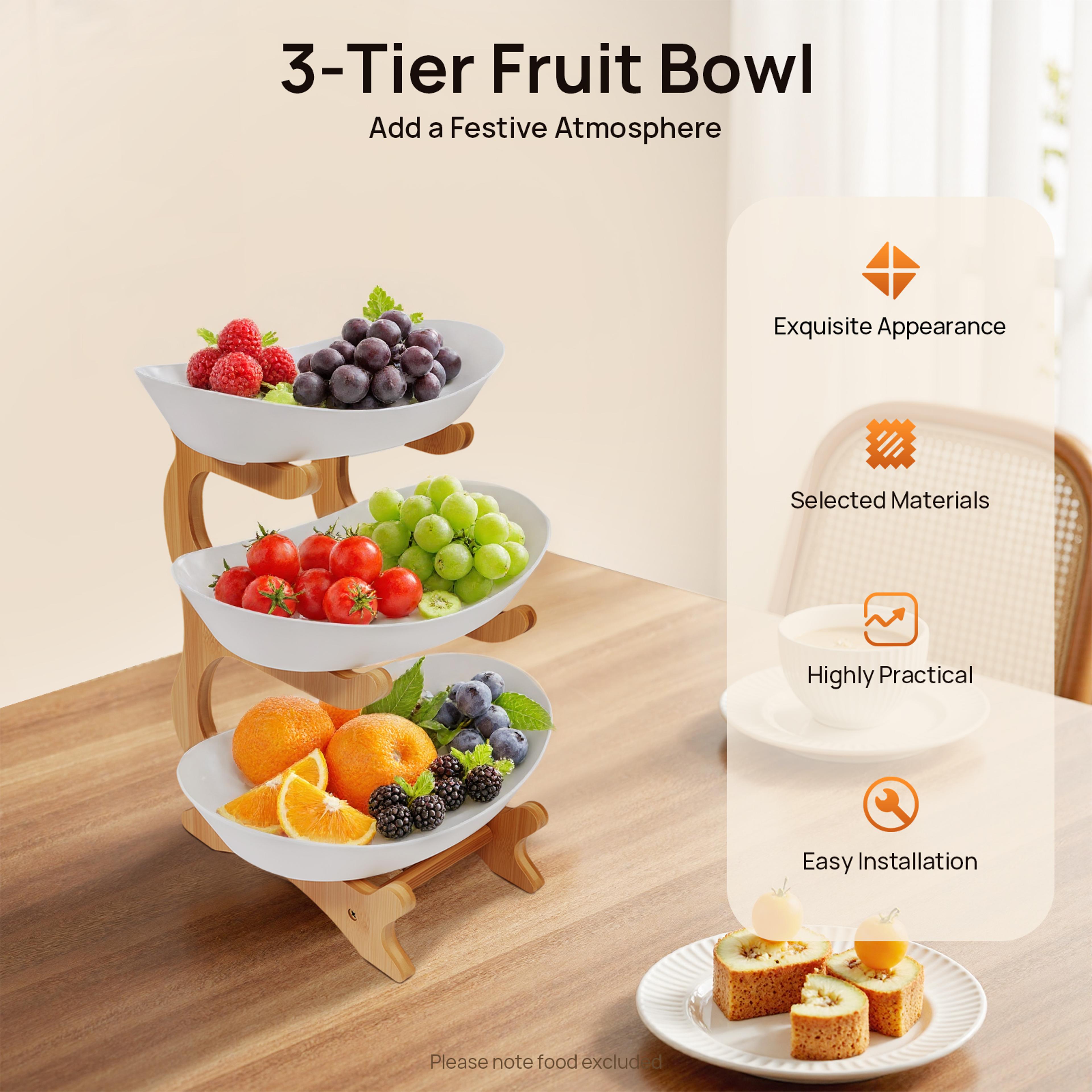 elegant 3 tier fruit bowl bamboo tiered serving tray & cake stand for fruit, desserts & parties